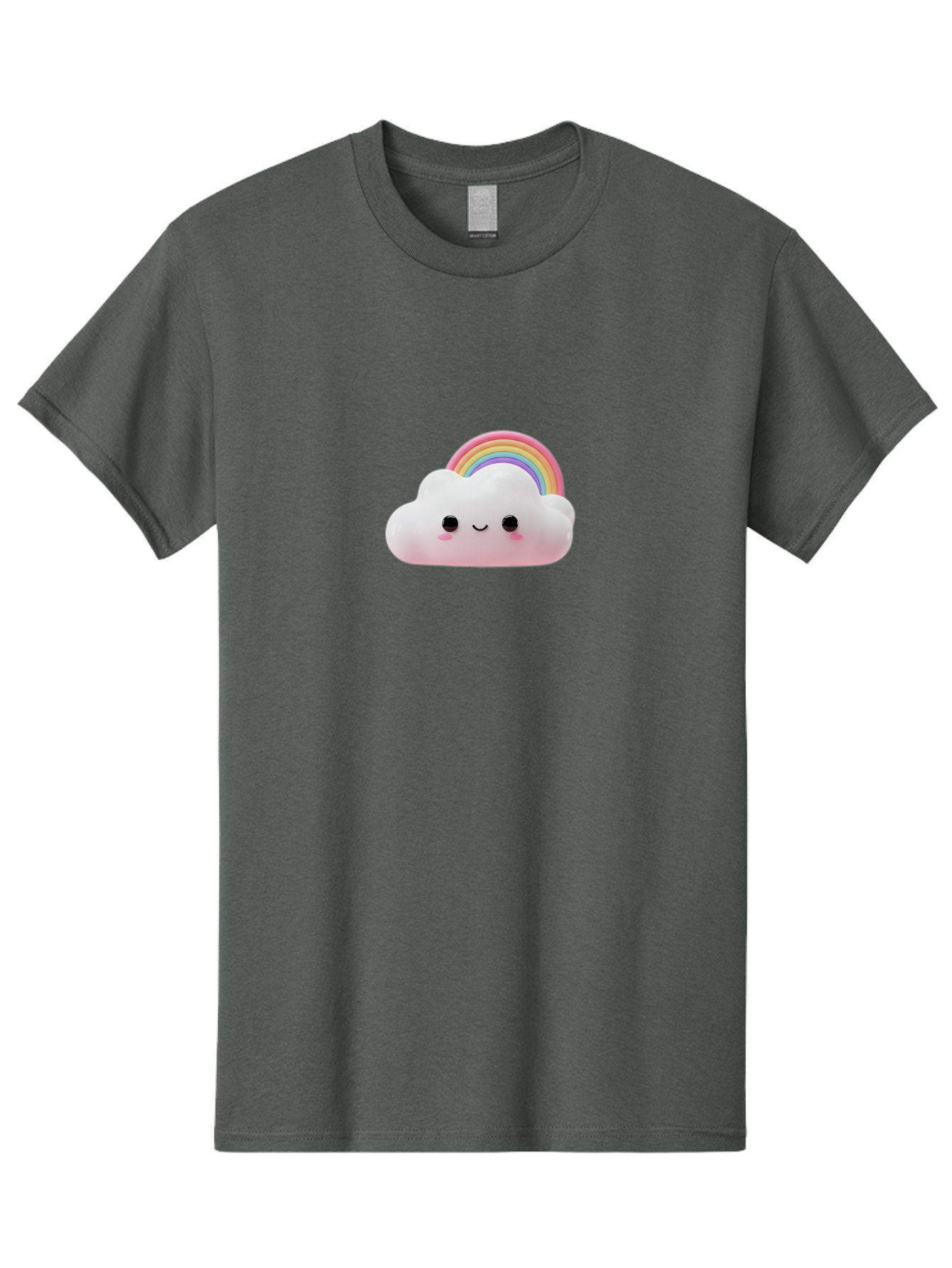 Rainbow-Cloud Men'S Graphic Tee, 100% Cotton, Comfortable Casual Summer Wear, Machine Washable, Cartoon Cloud, Smiling Face, Rainbow, Cute Character, Fluffy Cloud, Pastel Colors, Cheerful Design, Kawaii Art, Whimsical Graphics Bae697