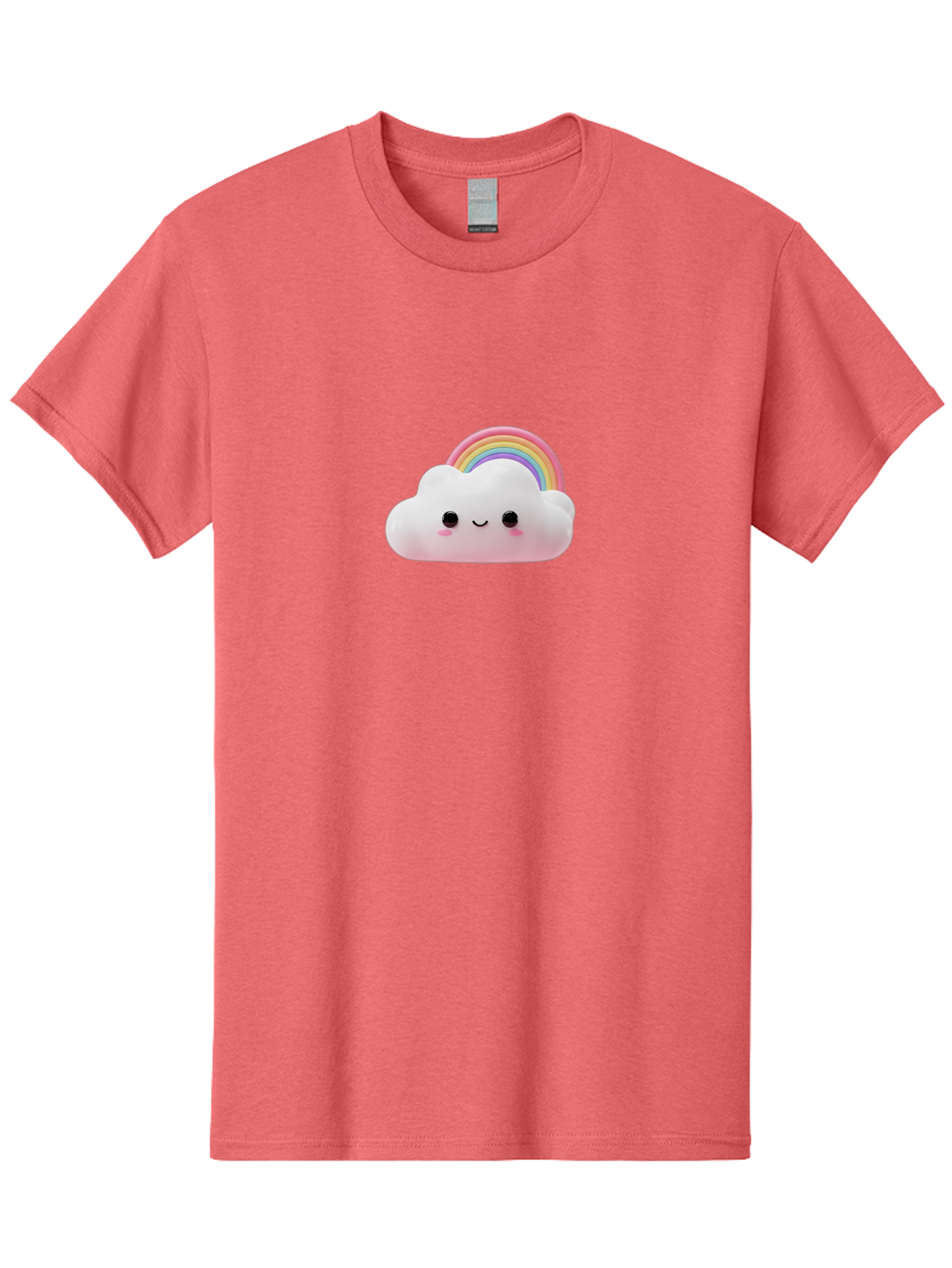 Rainbow-Cloud Men'S Graphic Tee, 100% Cotton, Comfortable Casual Summer Wear, Machine Washable, Cartoon Cloud, Smiling Face, Rainbow, Cute Character, Fluffy Cloud, Pastel Colors, Cheerful Design, Kawaii Art, Whimsical Graphics Bae697
