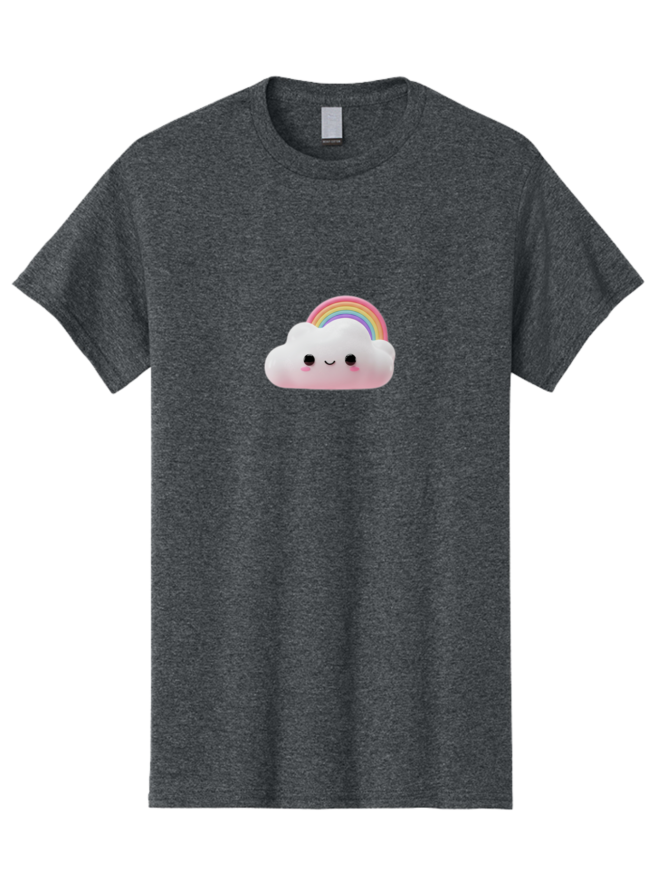 Rainbow-Cloud Men'S Graphic Tee, 100% Cotton, Comfortable Casual Summer Wear, Machine Washable, Cartoon Cloud, Smiling Face, Rainbow, Cute Character, Fluffy Cloud, Pastel Colors, Cheerful Design, Kawaii Art, Whimsical Graphics Bae697