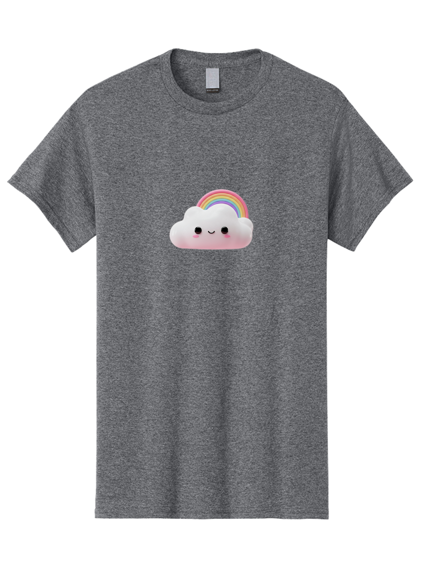 Rainbow-Cloud Men'S Graphic Tee, 100% Cotton, Comfortable Casual Summer Wear, Machine Washable, Cartoon Cloud, Smiling Face, Rainbow, Cute Character, Fluffy Cloud, Pastel Colors, Cheerful Design, Kawaii Art, Whimsical Graphics Bae697
