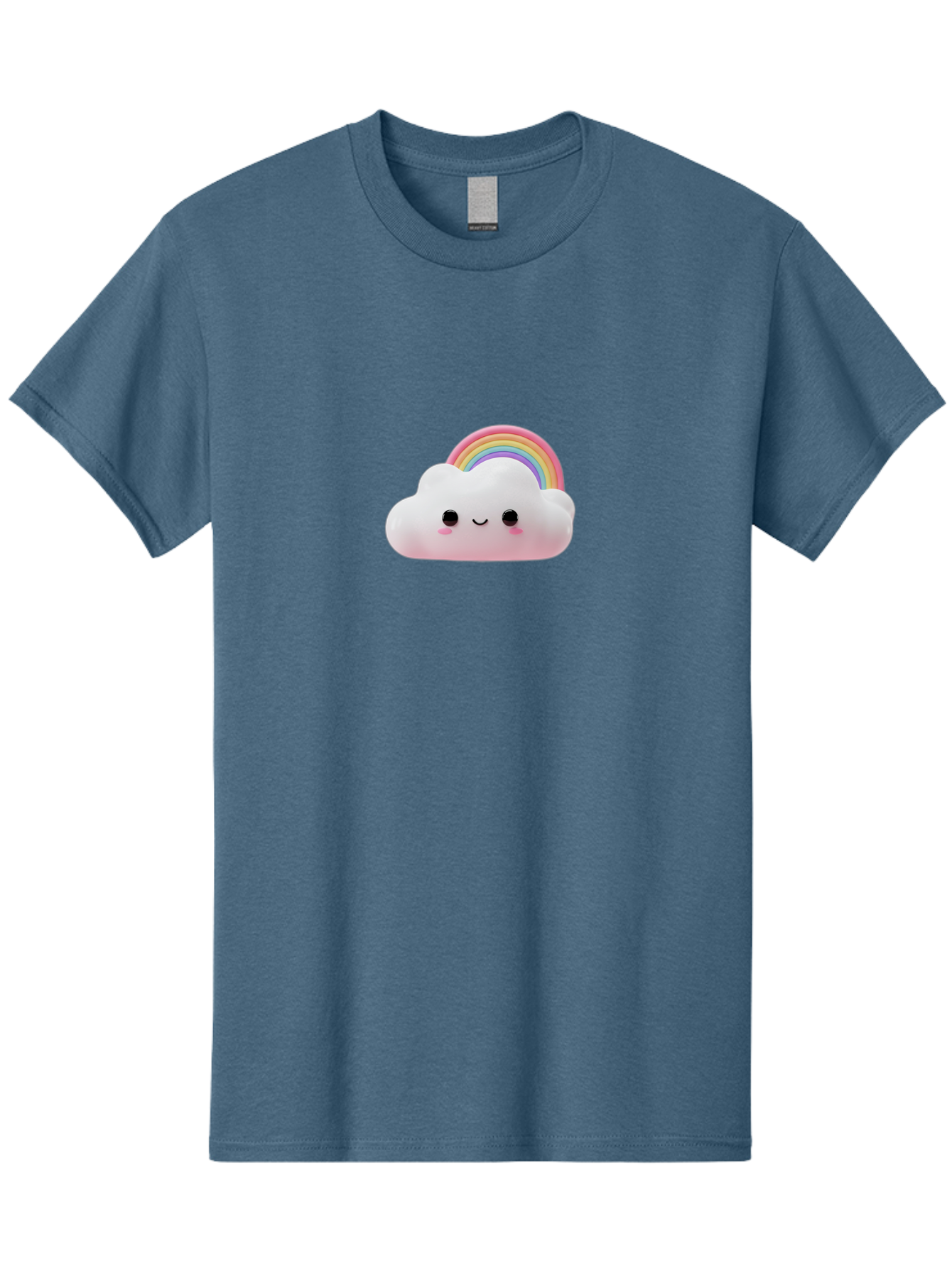 Rainbow-Cloud Men'S Graphic Tee, 100% Cotton, Comfortable Casual Summer Wear, Machine Washable, Cartoon Cloud, Smiling Face, Rainbow, Cute Character, Fluffy Cloud, Pastel Colors, Cheerful Design, Kawaii Art, Whimsical Graphics Bae697
