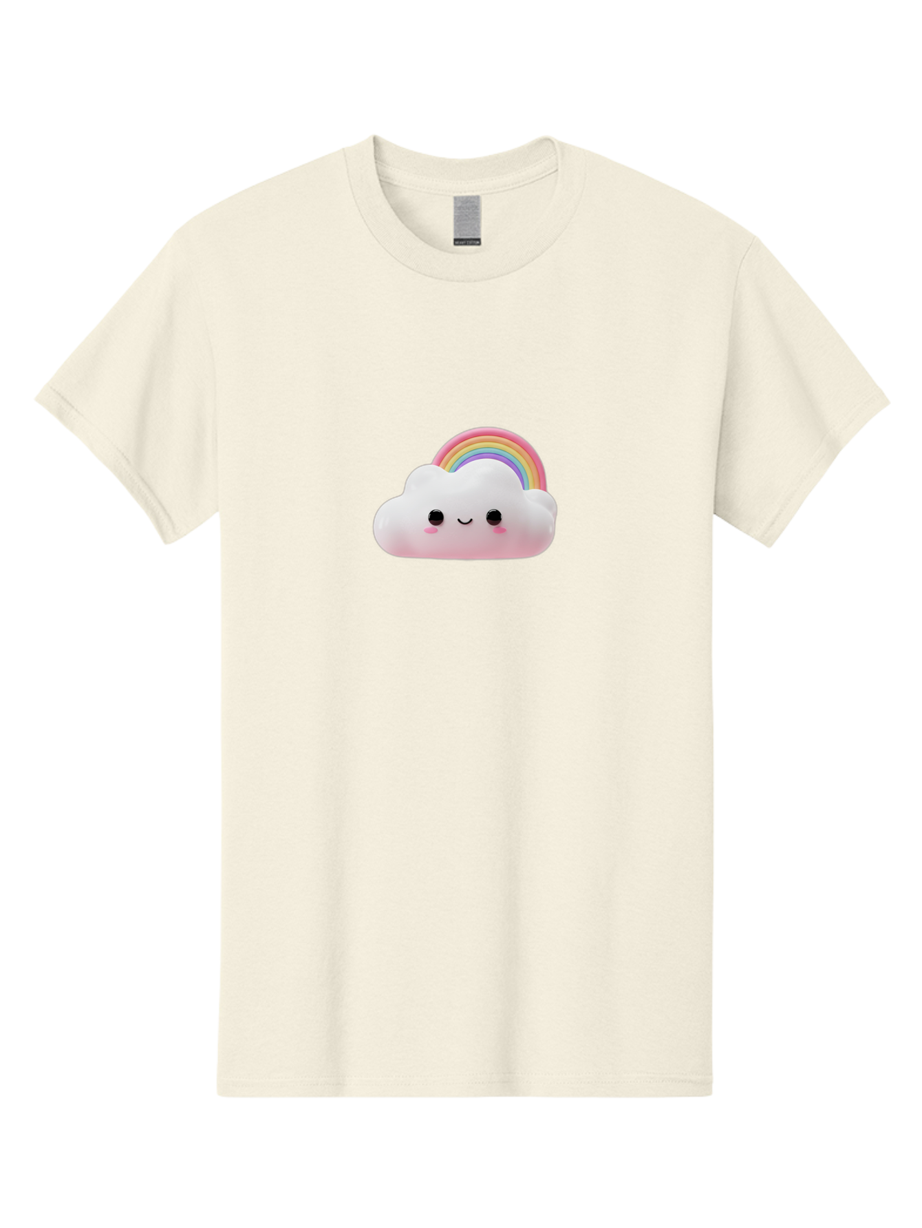 Rainbow-Cloud Men'S Graphic Tee, 100% Cotton, Comfortable Casual Summer Wear, Machine Washable, Cartoon Cloud, Smiling Face, Rainbow, Cute Character, Fluffy Cloud, Pastel Colors, Cheerful Design, Kawaii Art, Whimsical Graphics Bae697