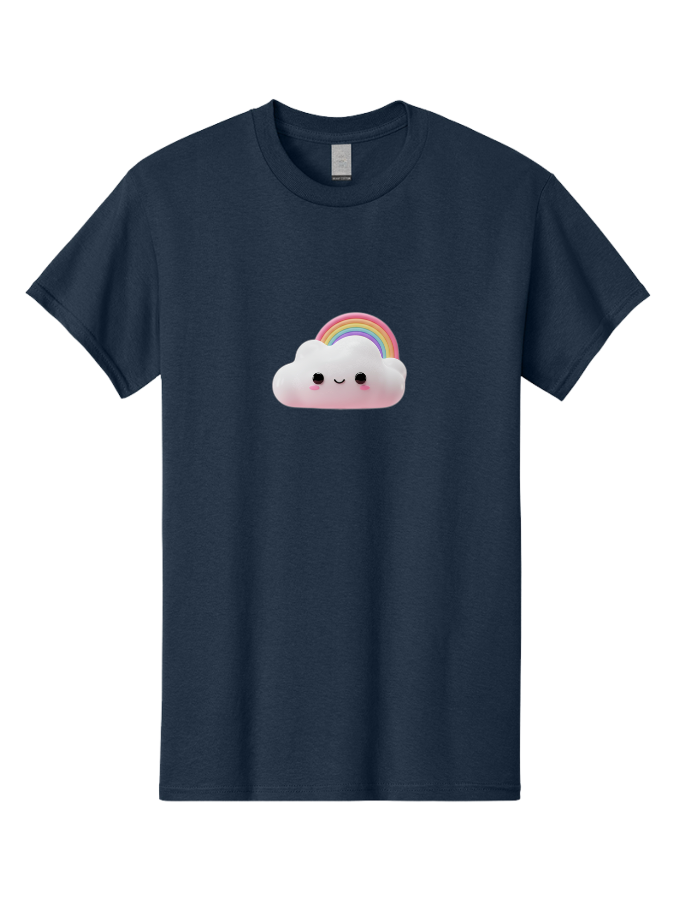Rainbow-Cloud Men'S Graphic Tee, 100% Cotton, Comfortable Casual Summer Wear, Machine Washable, Cartoon Cloud, Smiling Face, Rainbow, Cute Character, Fluffy Cloud, Pastel Colors, Cheerful Design, Kawaii Art, Whimsical Graphics Bae697