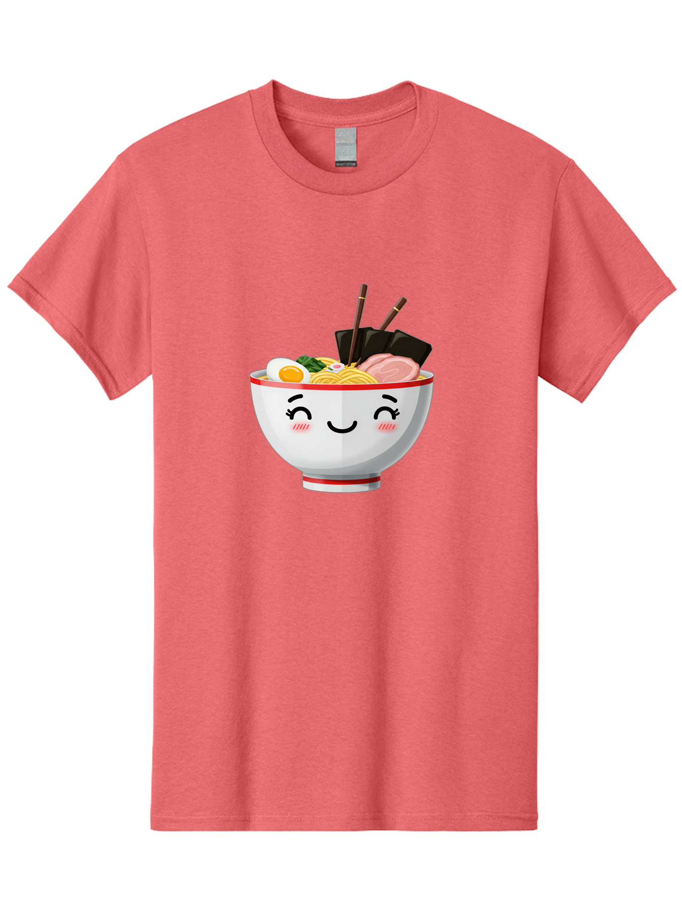 Ramen-1 Men'S Graphic Tee, 100% Cotton, Comfortable Casual Summer Wear, Machine Washable, Steaming Bowl Of Ramen, Savory Noodles, Boiled Egg, Sliced Pork, Seaweed, Chopsticks, Cute Cartoon Character, Japanese Cuisine, Food Illustration, Bae698