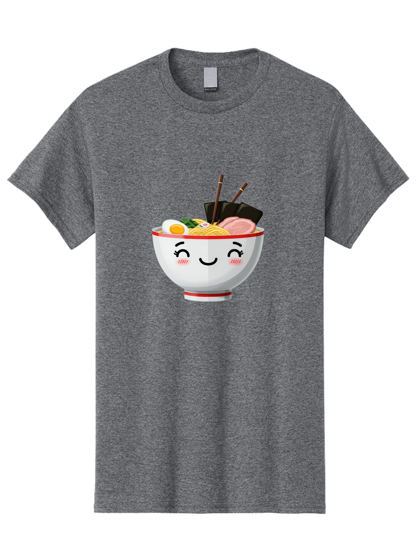 Ramen-1 Men'S Graphic Tee, 100% Cotton, Comfortable Casual Summer Wear, Machine Washable, Steaming Bowl Of Ramen, Savory Noodles, Boiled Egg, Sliced Pork, Seaweed, Chopsticks, Cute Cartoon Character, Japanese Cuisine, Food Illustration, Bae698