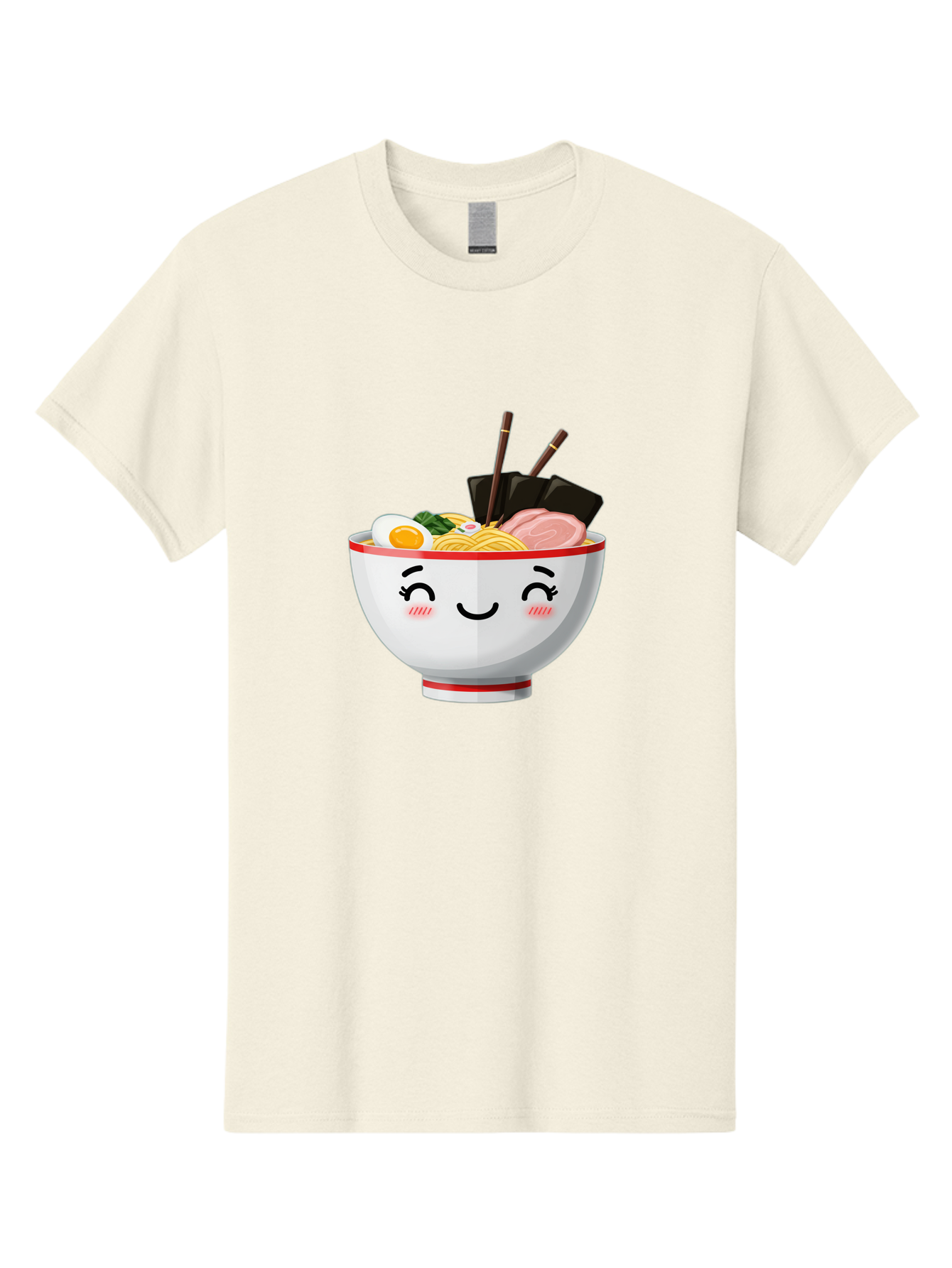 Ramen-1 Men'S Graphic Tee, 100% Cotton, Comfortable Casual Summer Wear, Machine Washable, Steaming Bowl Of Ramen, Savory Noodles, Boiled Egg, Sliced Pork, Seaweed, Chopsticks, Cute Cartoon Character, Japanese Cuisine, Food Illustration, Bae698