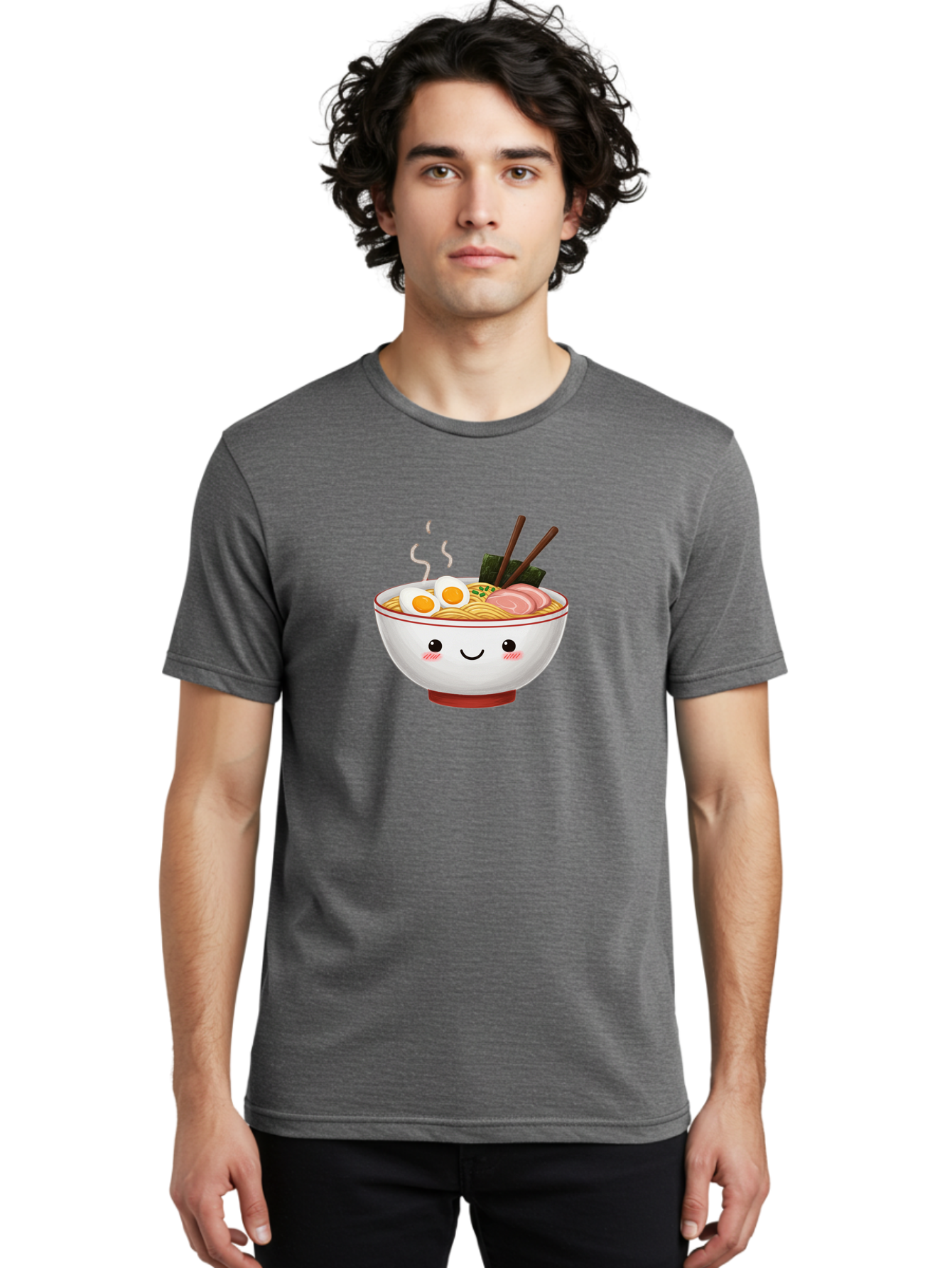 Ramen-2 Men'S Graphic Tee, 100% Cotton, Comfortable Casual Summer Wear, Machine Washable, Steaming Hot Ramen, Cartoon Bowl, Noodles, Eggs, Meat Slices, Seaweed, Chopsticks, Adorable, Kawaii, Japanese Cuisine, Foodie Art, Cute Character Bae699