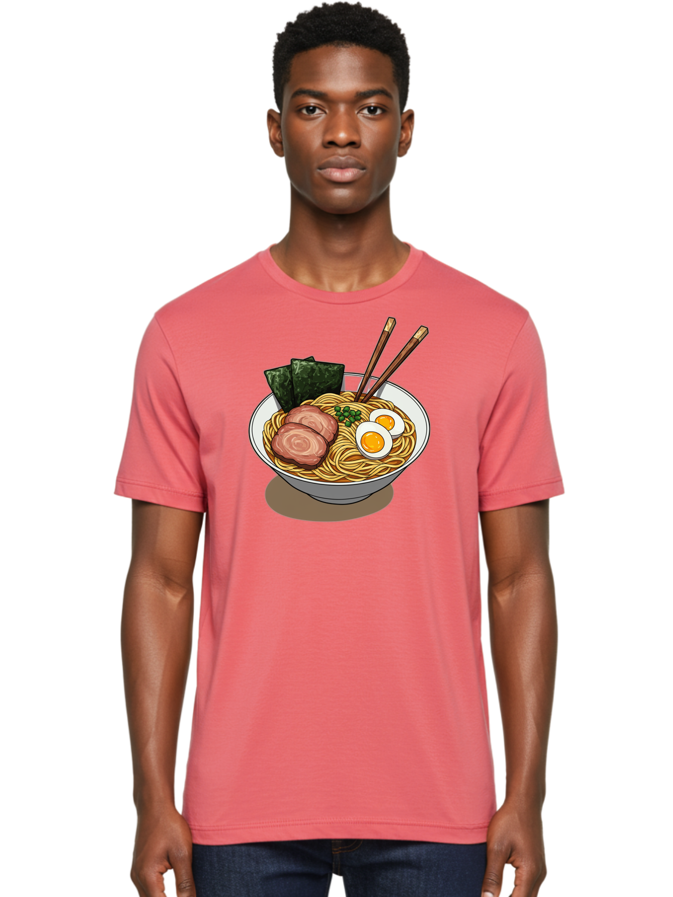 Ramen-3 Men'S Graphic Tee, 100% Cotton, Comfortable Casual Summer Wear, Machine Washable, Ramen Noodles, Sliced Pork, Boiled Egg, Seaweed, Chopsticks, Oriental Cuisine, Japanese Food, Savory Meal, Noodle Soup, Appetizing Dish Bae700