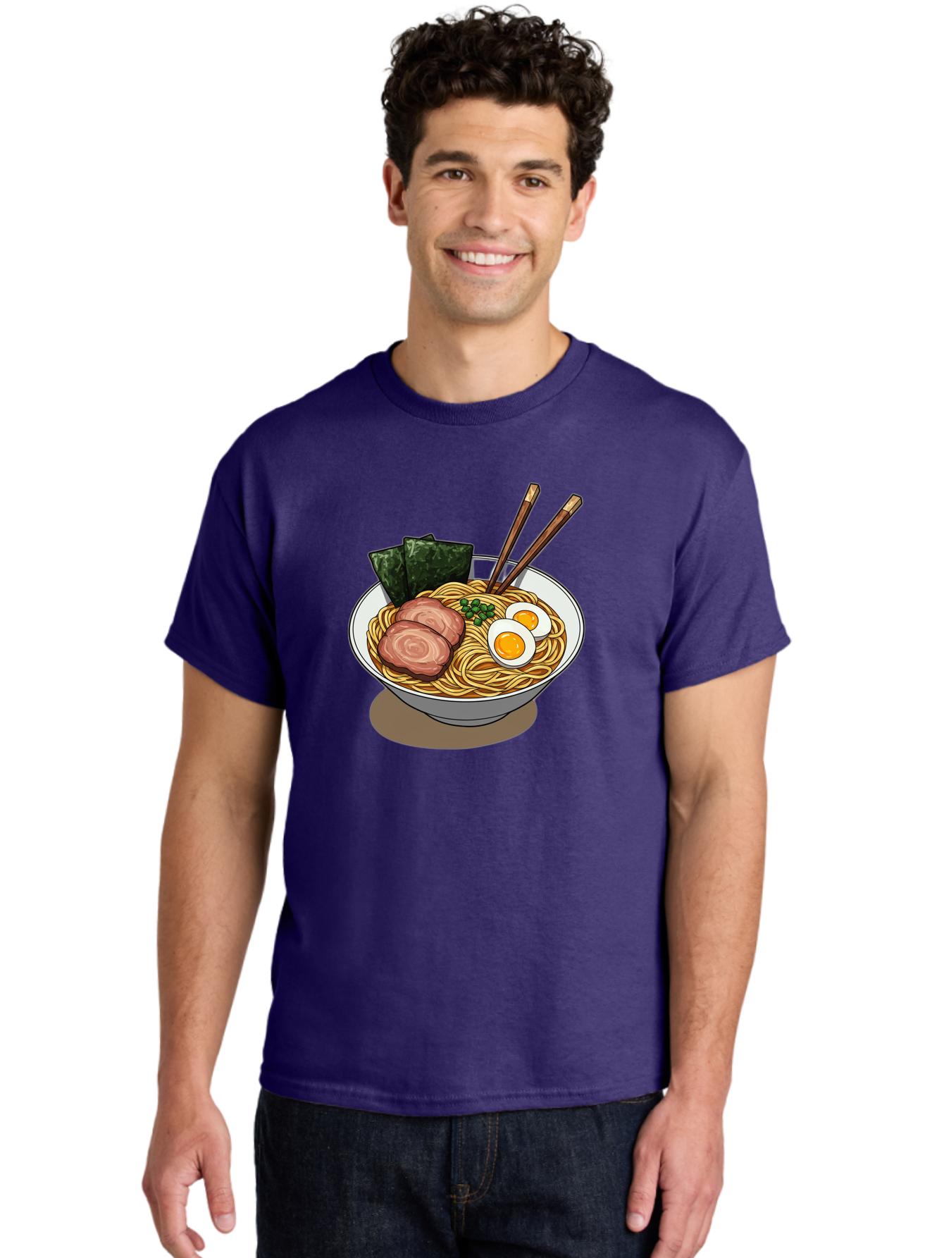 Ramen-3 Men'S Graphic Tee, 100% Cotton, Comfortable Casual Summer Wear, Machine Washable, Ramen Noodles, Sliced Pork, Boiled Egg, Seaweed, Chopsticks, Oriental Cuisine, Japanese Food, Savory Meal, Noodle Soup, Appetizing Dish Bae700