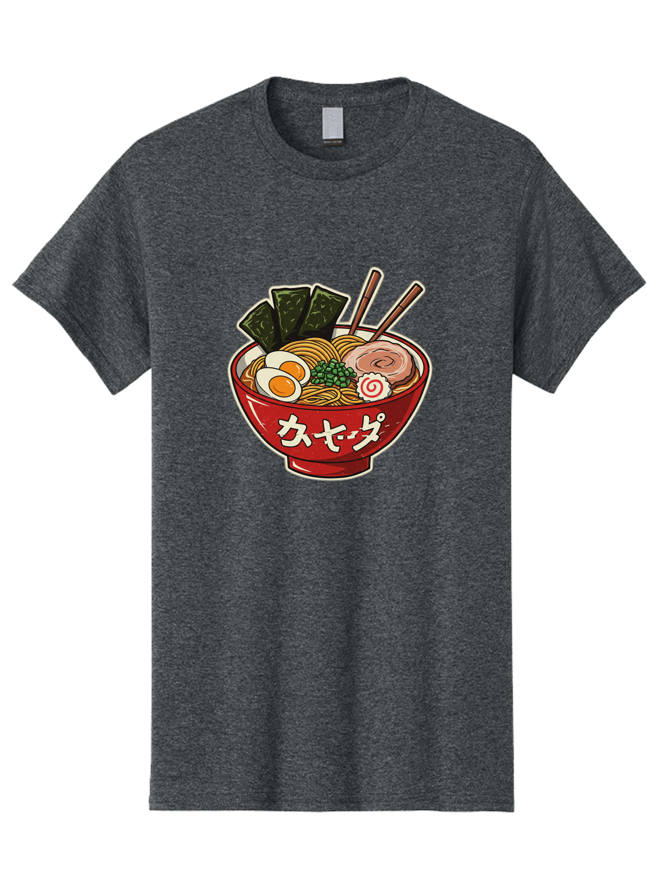 Ramen-4 Men'S Graphic Tee, 100% Cotton, Comfortable Casual Summer Wear, Machine Washable, Japanese Ramen, Noodle Soup, Boiled Egg, Green Peas, Seaweed, Sliced Pork, Chopsticks, Japanese Cuisine, Red Bowl, Katakana Script Bae701