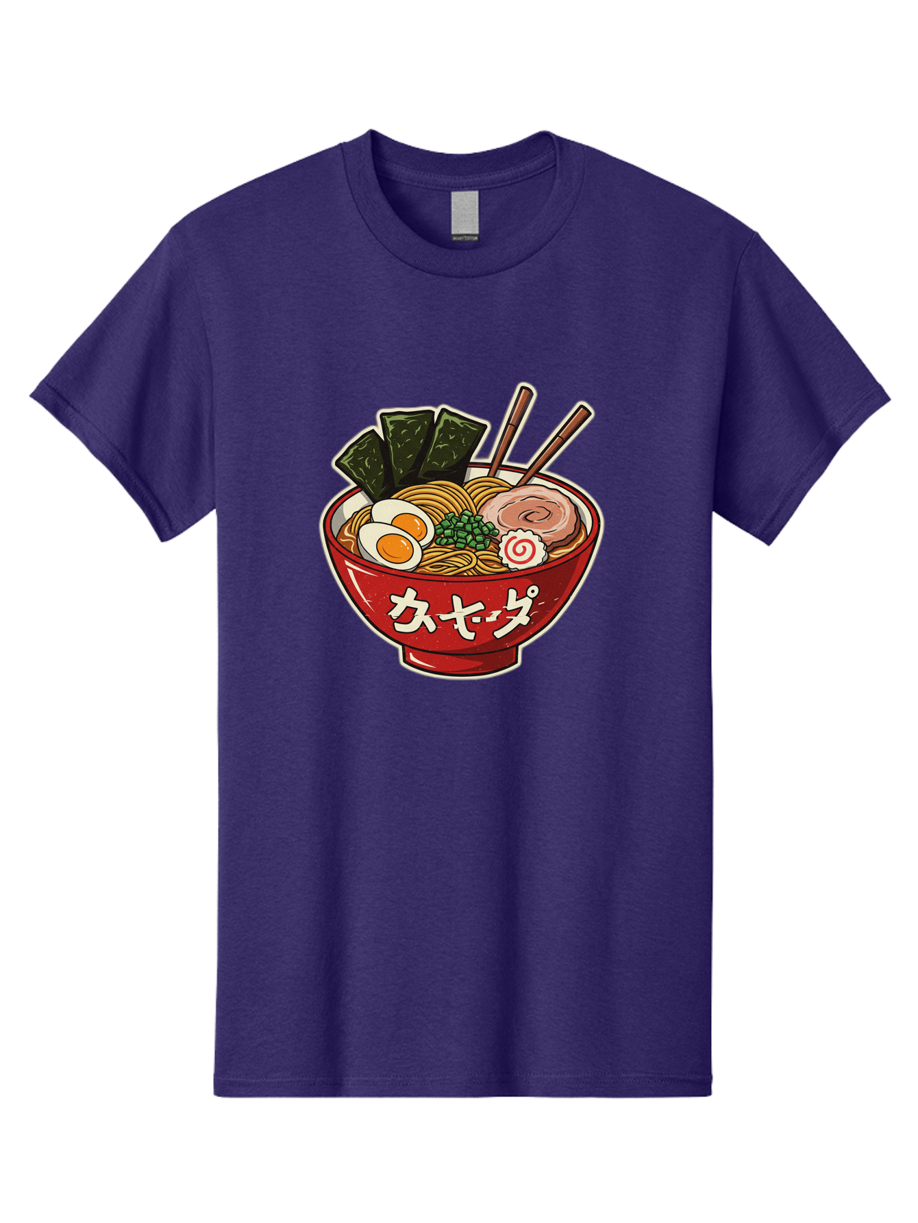 Ramen-4 Men'S Graphic Tee, 100% Cotton, Comfortable Casual Summer Wear, Machine Washable, Japanese Ramen, Noodle Soup, Boiled Egg, Green Peas, Seaweed, Sliced Pork, Chopsticks, Japanese Cuisine, Red Bowl, Katakana Script Bae701