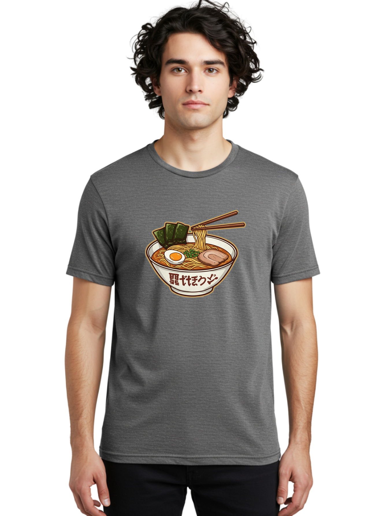 Ramen-5 Men'S Graphic Tee, 100% Cotton, Comfortable Casual Summer Wear, Machine Washable, Japanese Ramen, Savory Noodle Soup, Pork Slice, Soft-Boiled Egg, Green Onions, Seaweed, Chopsticks, Asian Cuisine, Comfort Food, Delicious Meal Bae702