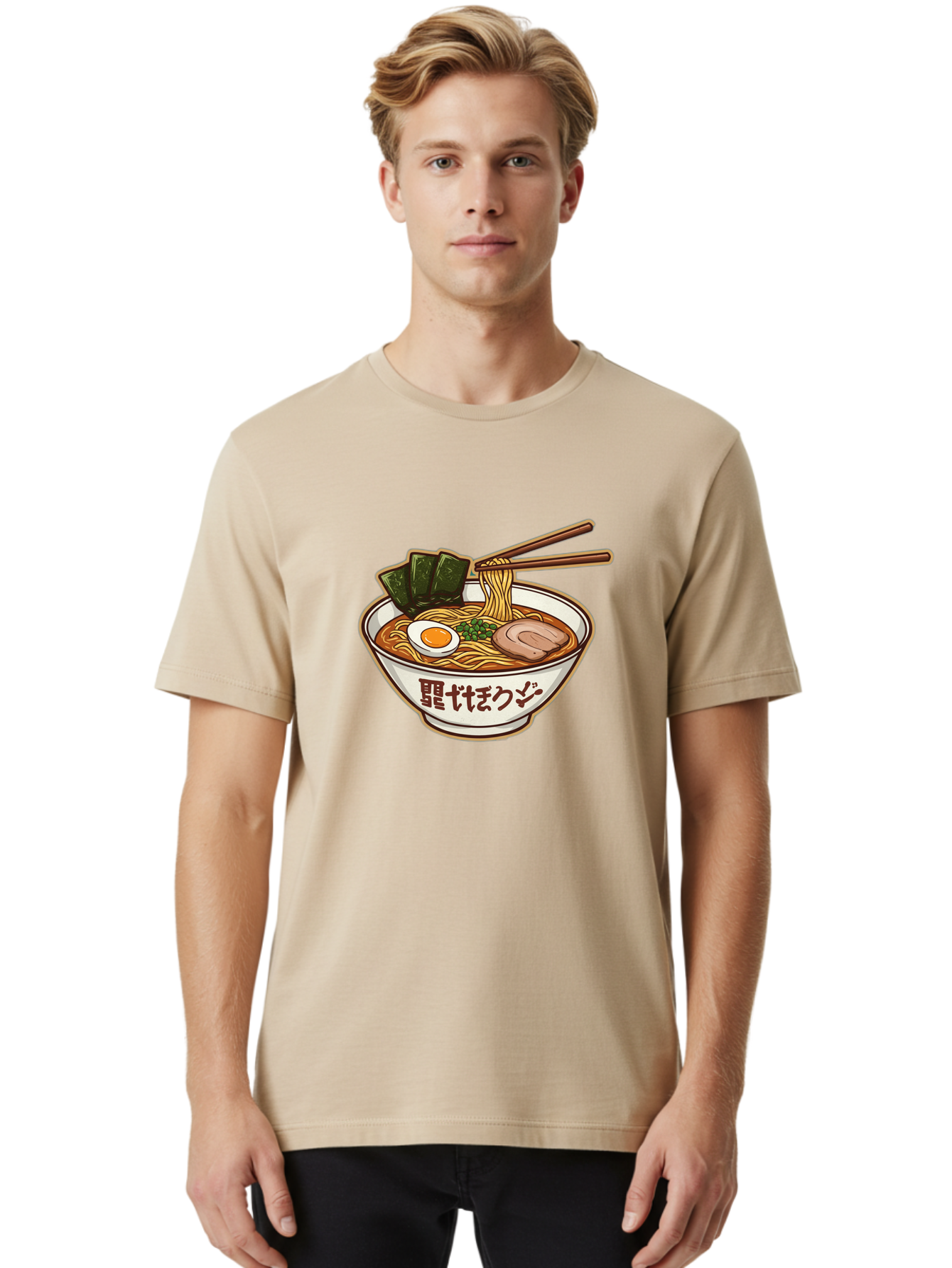 Ramen-5 Men'S Graphic Tee, 100% Cotton, Comfortable Casual Summer Wear, Machine Washable, Japanese Ramen, Savory Noodle Soup, Pork Slice, Soft-Boiled Egg, Green Onions, Seaweed, Chopsticks, Asian Cuisine, Comfort Food, Delicious Meal Bae702