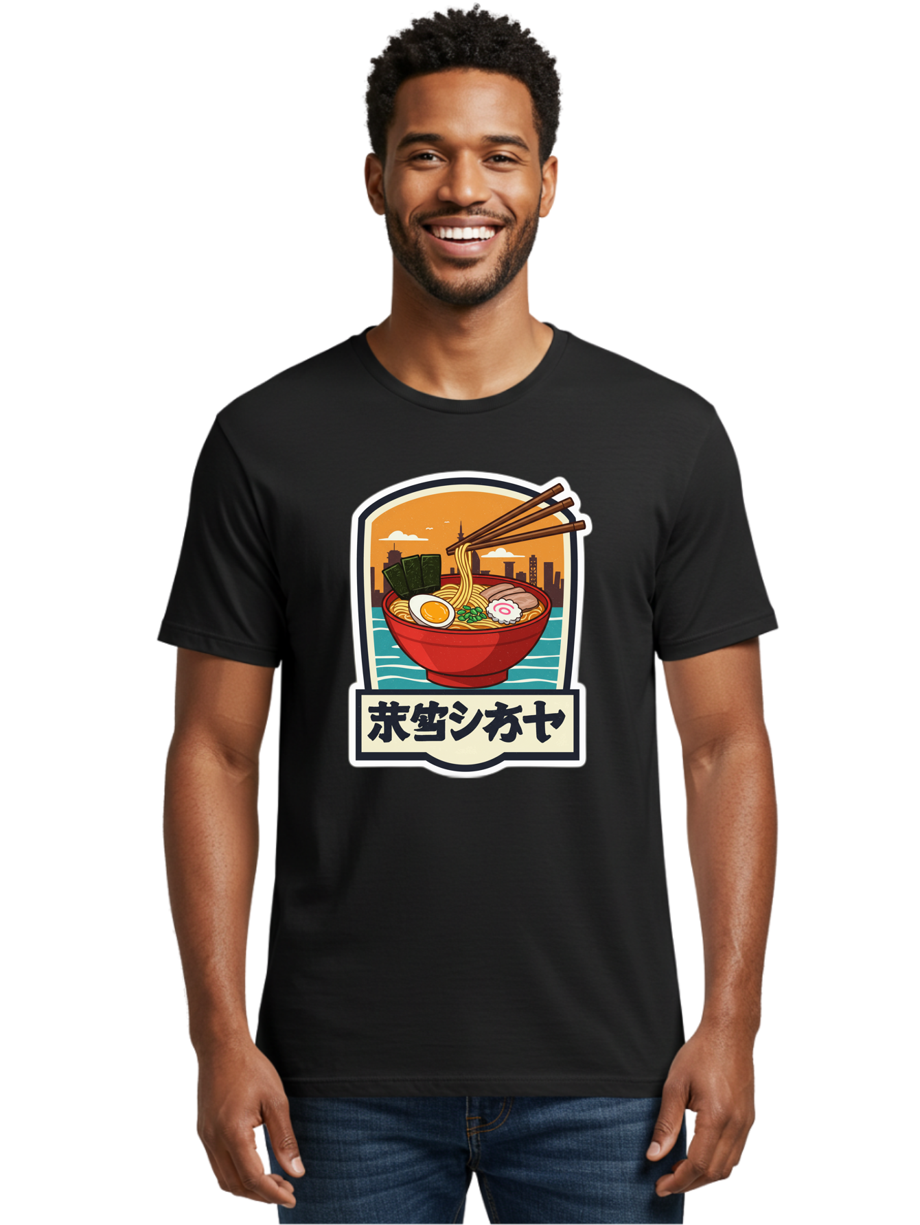 Ramen-7 Men'S Graphic Tee, 100% Cotton, Comfortable Casual Summer Wear, Machine Washable, Steaming Bowl Of Ramen, Japanese Noodles, Savory Broth, Egg, Pork Slices, Seaweed, Chopsticks, Cityscape, ?????? Bae704