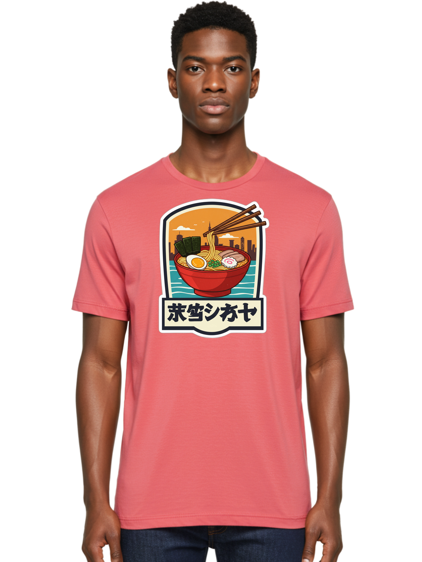 Ramen-7 Men'S Graphic Tee, 100% Cotton, Comfortable Casual Summer Wear, Machine Washable, Steaming Bowl Of Ramen, Japanese Noodles, Savory Broth, Egg, Pork Slices, Seaweed, Chopsticks, Cityscape, ?????? Bae704