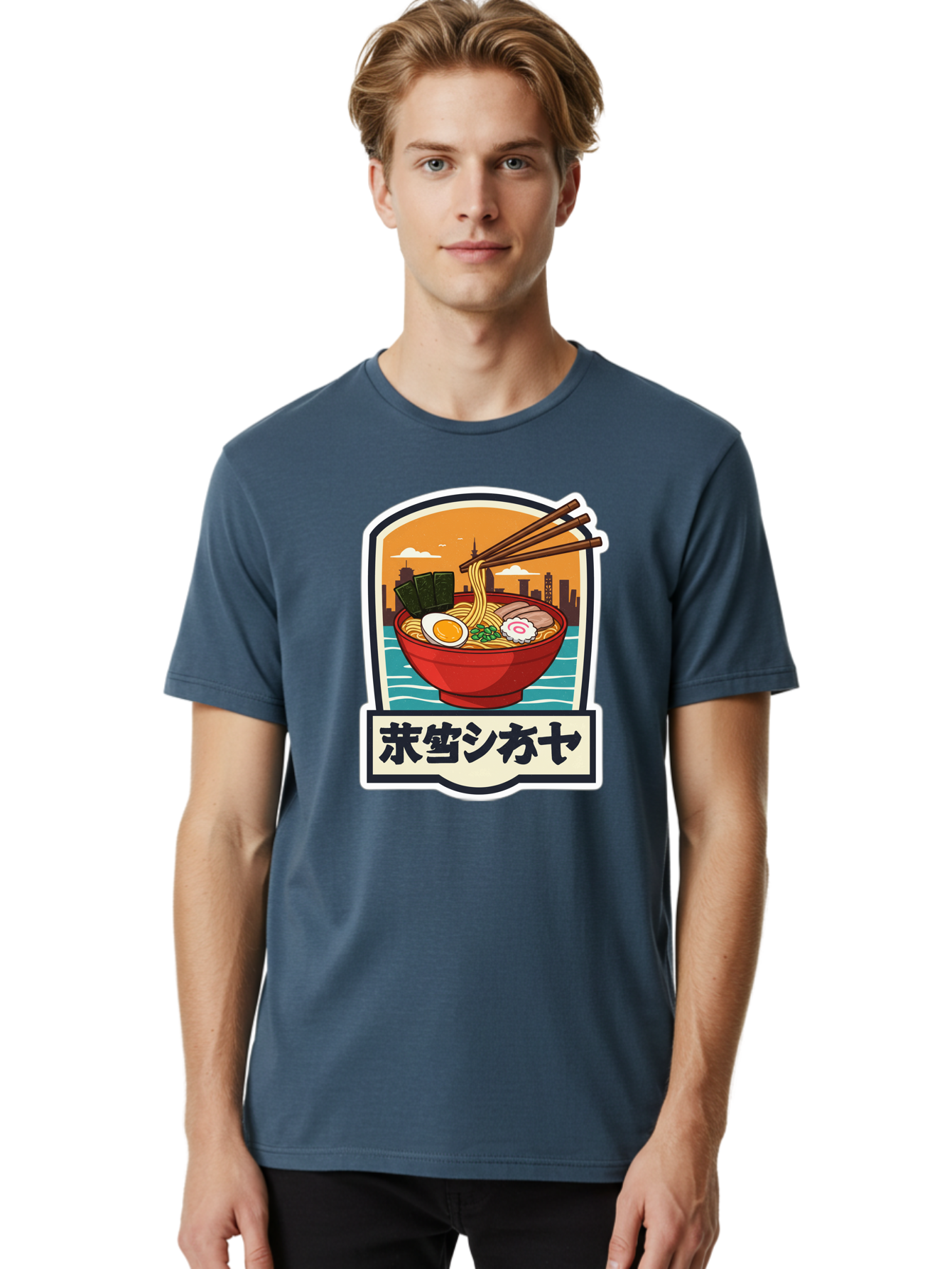 Ramen-7 Men'S Graphic Tee, 100% Cotton, Comfortable Casual Summer Wear, Machine Washable, Steaming Bowl Of Ramen, Japanese Noodles, Savory Broth, Egg, Pork Slices, Seaweed, Chopsticks, Cityscape, ?????? Bae704