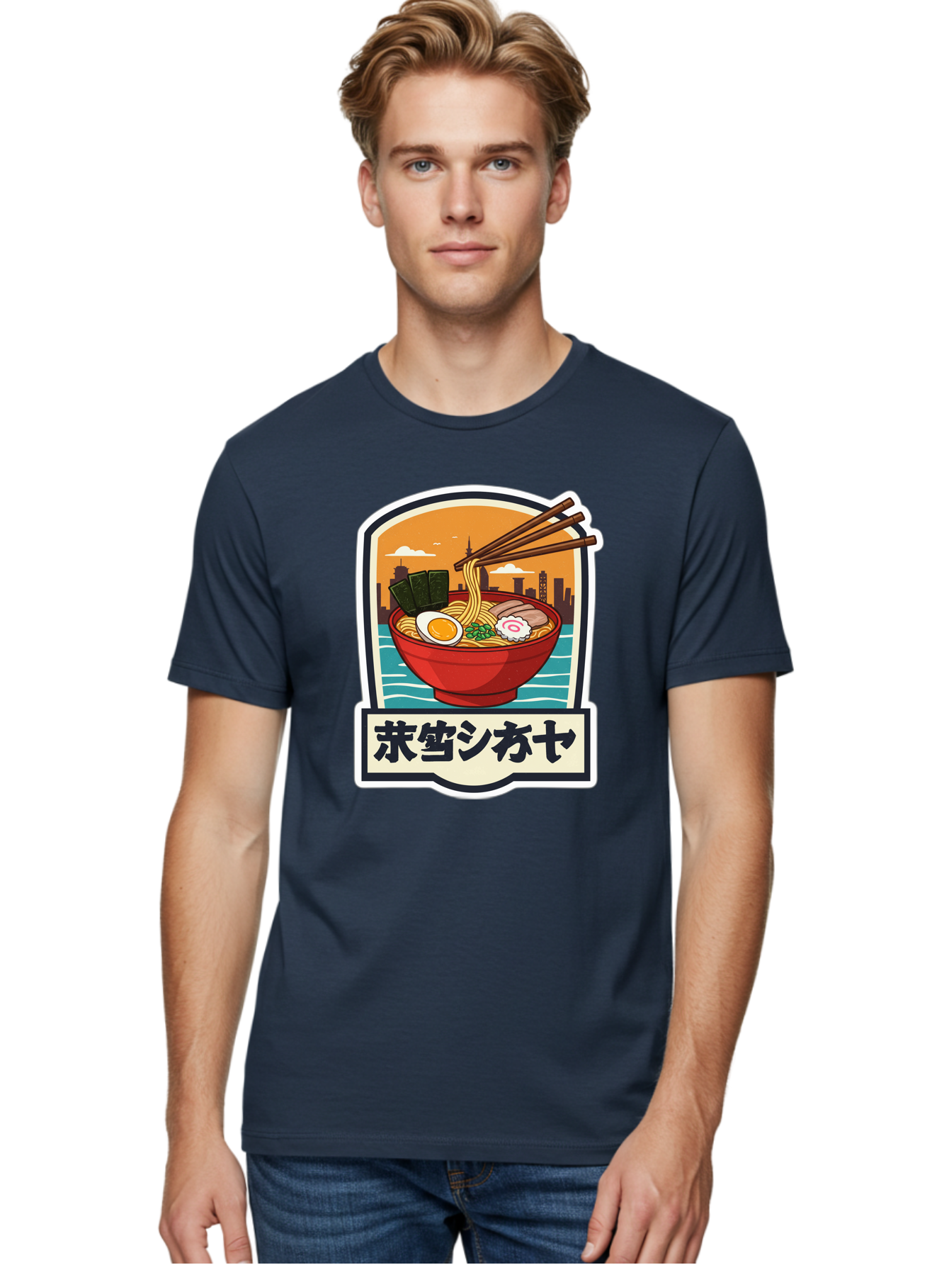 Ramen-7 Men'S Graphic Tee, 100% Cotton, Comfortable Casual Summer Wear, Machine Washable, Steaming Bowl Of Ramen, Japanese Noodles, Savory Broth, Egg, Pork Slices, Seaweed, Chopsticks, Cityscape, ?????? Bae704