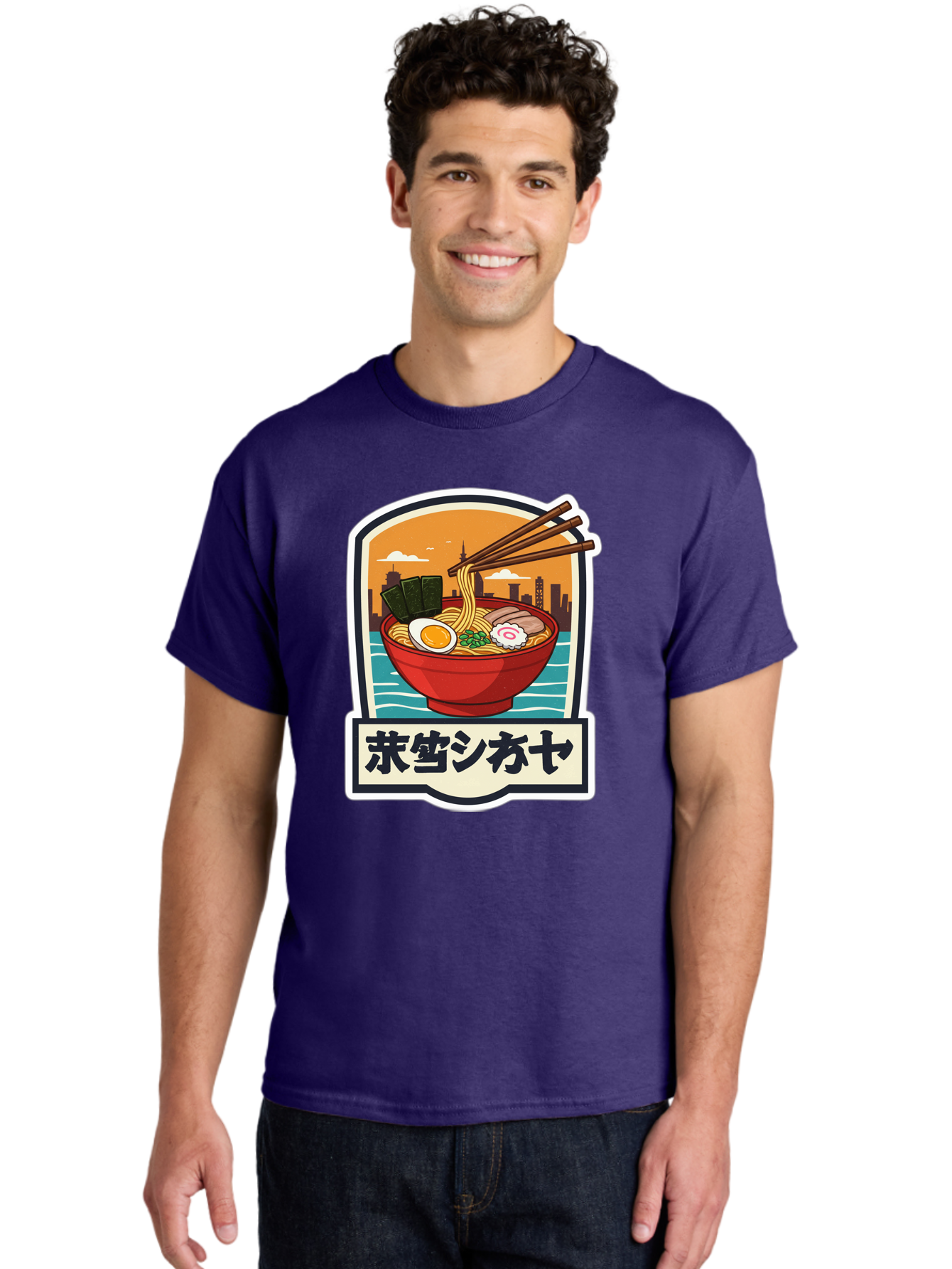 Ramen-7 Men'S Graphic Tee, 100% Cotton, Comfortable Casual Summer Wear, Machine Washable, Steaming Bowl Of Ramen, Japanese Noodles, Savory Broth, Egg, Pork Slices, Seaweed, Chopsticks, Cityscape, ?????? Bae704