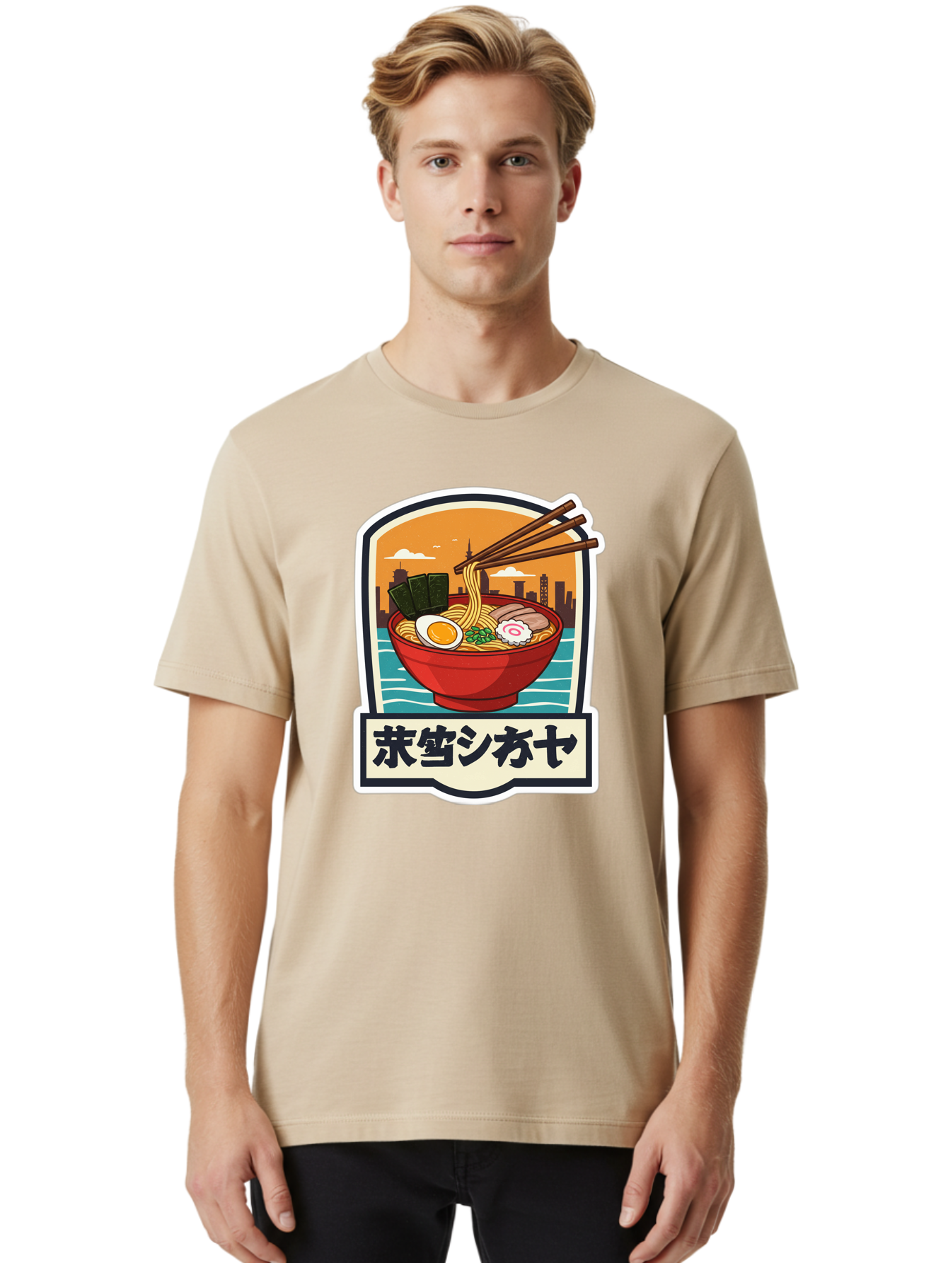 Ramen-7 Men'S Graphic Tee, 100% Cotton, Comfortable Casual Summer Wear, Machine Washable, Steaming Bowl Of Ramen, Japanese Noodles, Savory Broth, Egg, Pork Slices, Seaweed, Chopsticks, Cityscape, ?????? Bae704