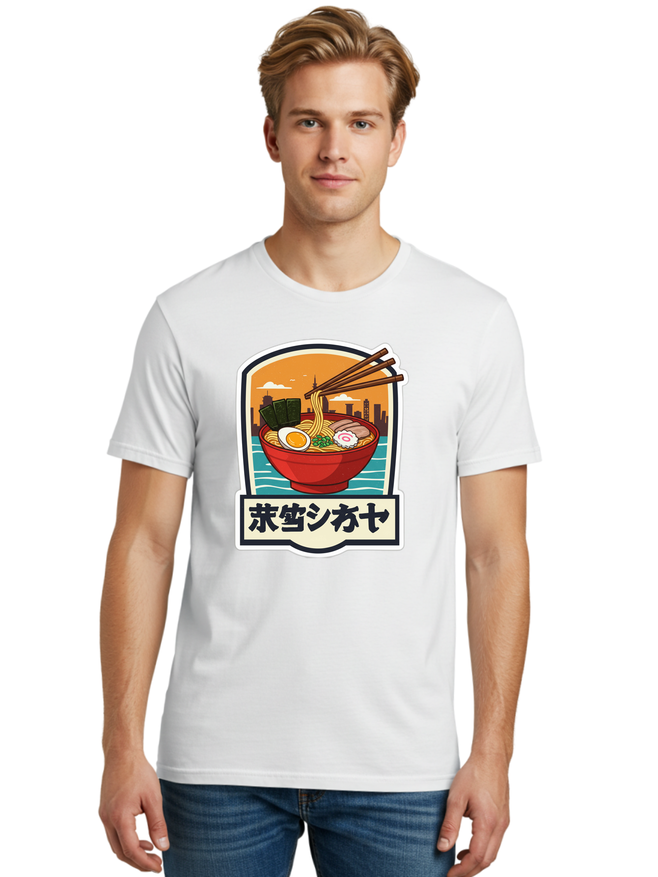 Ramen-7 Men'S Graphic Tee, 100% Cotton, Comfortable Casual Summer Wear, Machine Washable, Steaming Bowl Of Ramen, Japanese Noodles, Savory Broth, Egg, Pork Slices, Seaweed, Chopsticks, Cityscape, ?????? Bae704