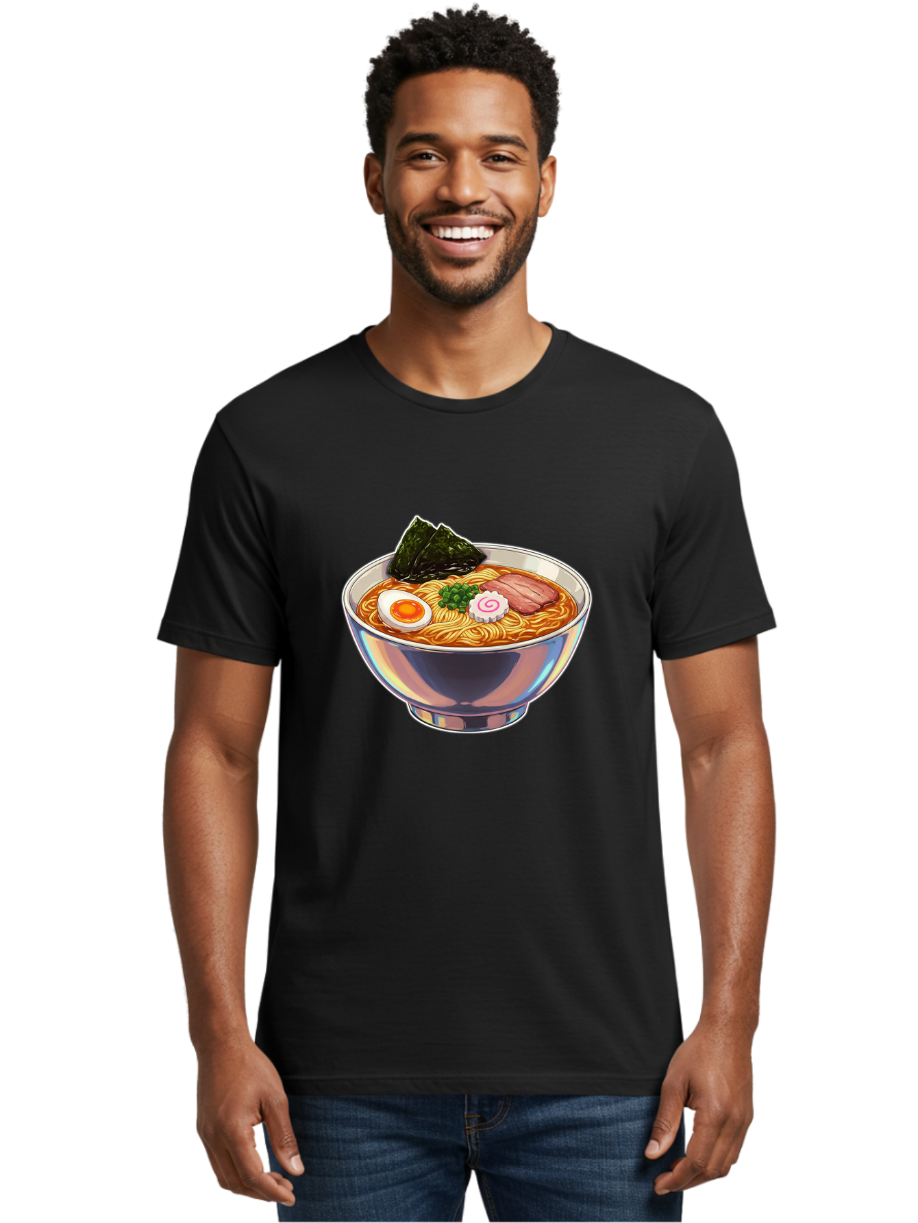Ramen-8 Men'S Graphic Tee, 100% Cotton, Comfortable Casual Summer Wear, Machine Washable, Bowl Of Ramen, Japanese Cuisine, Egg, Seaweed, Pork, Noodles, Savory Broth, Appetizing Meal, Food Illustration, Delicious Dish Bae705