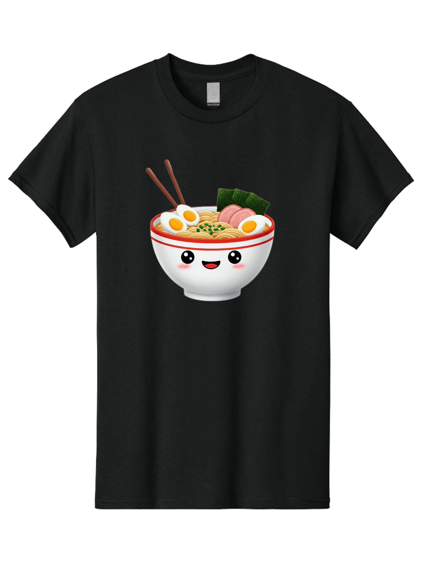 Ramen-Bowl-1 Men'S Graphic Tee, 100% Cotton, Comfortable Casual Summer Wear, Machine Washable, Cartoon Ramen Bowl, Steaming Hot Ramen, Boiled Egg, Sliced Ham, Seaweed, Chopsticks, Kawaii Food, Japanese Cuisine, Noodle Soup, Anime Style, Bae706