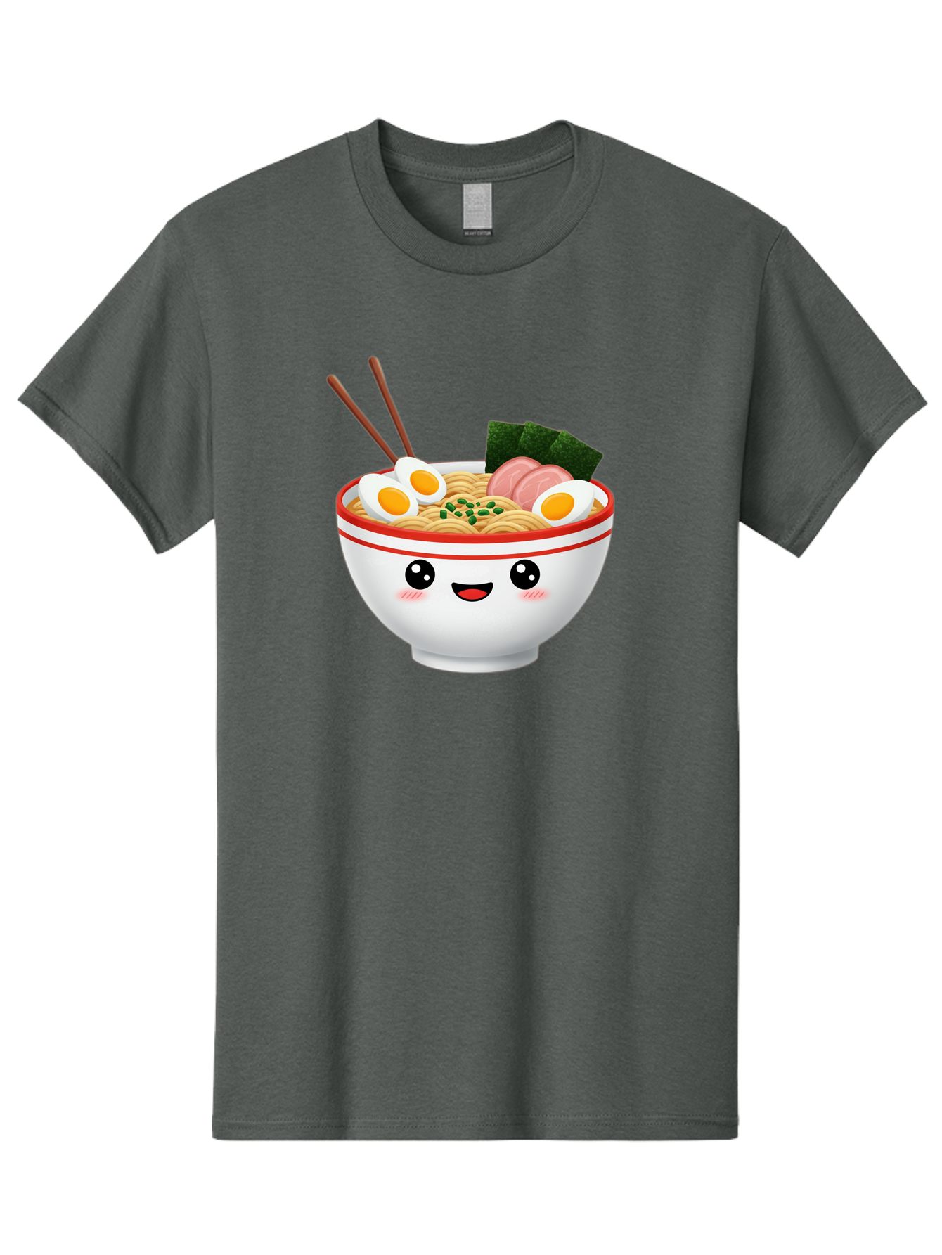 Ramen-Bowl-1 Men'S Graphic Tee, 100% Cotton, Comfortable Casual Summer Wear, Machine Washable, Cartoon Ramen Bowl, Steaming Hot Ramen, Boiled Egg, Sliced Ham, Seaweed, Chopsticks, Kawaii Food, Japanese Cuisine, Noodle Soup, Anime Style, Bae706
