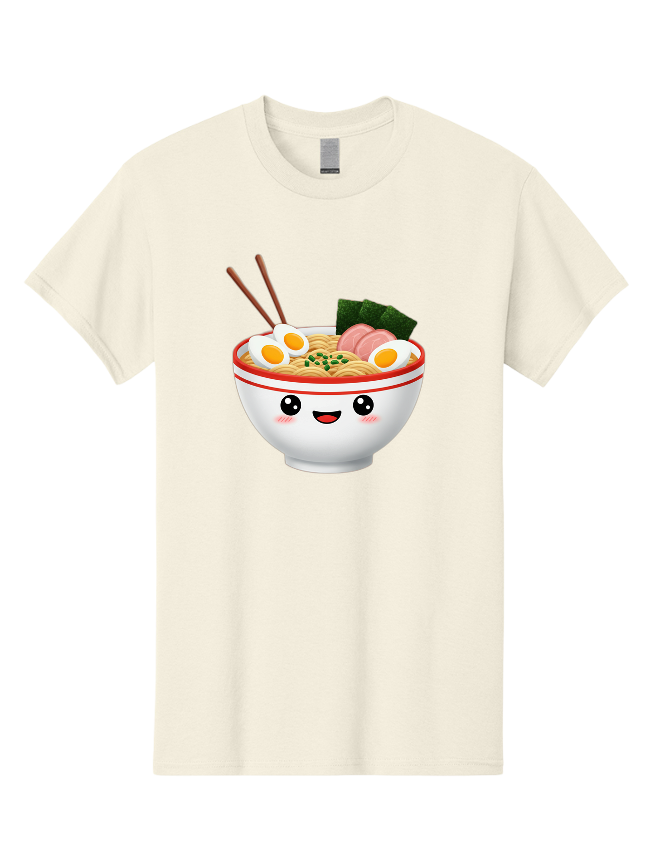 Ramen-Bowl-1 Men'S Graphic Tee, 100% Cotton, Comfortable Casual Summer Wear, Machine Washable, Cartoon Ramen Bowl, Steaming Hot Ramen, Boiled Egg, Sliced Ham, Seaweed, Chopsticks, Kawaii Food, Japanese Cuisine, Noodle Soup, Anime Style, Bae706