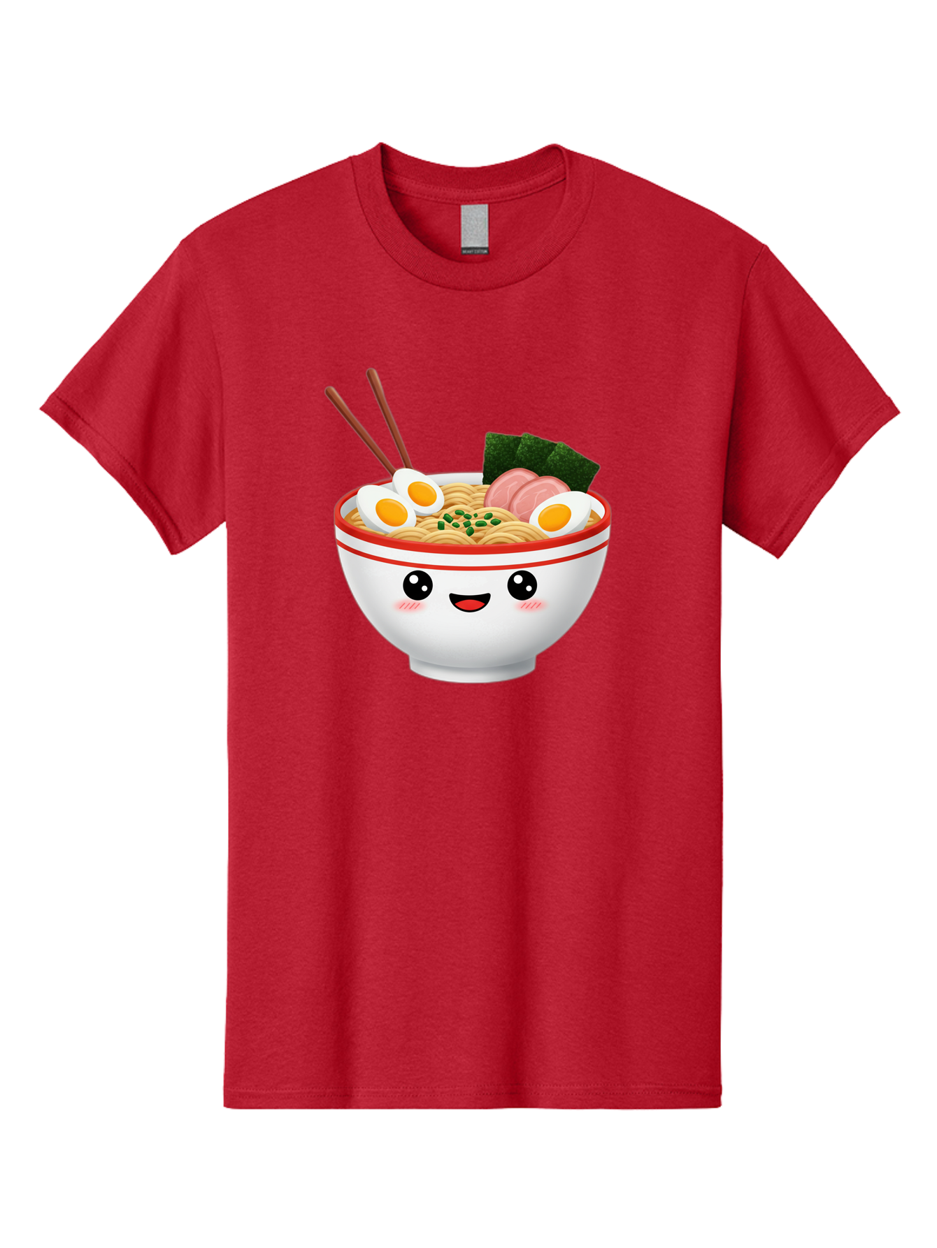 Ramen-Bowl-1 Men'S Graphic Tee, 100% Cotton, Comfortable Casual Summer Wear, Machine Washable, Cartoon Ramen Bowl, Steaming Hot Ramen, Boiled Egg, Sliced Ham, Seaweed, Chopsticks, Kawaii Food, Japanese Cuisine, Noodle Soup, Anime Style, Bae706