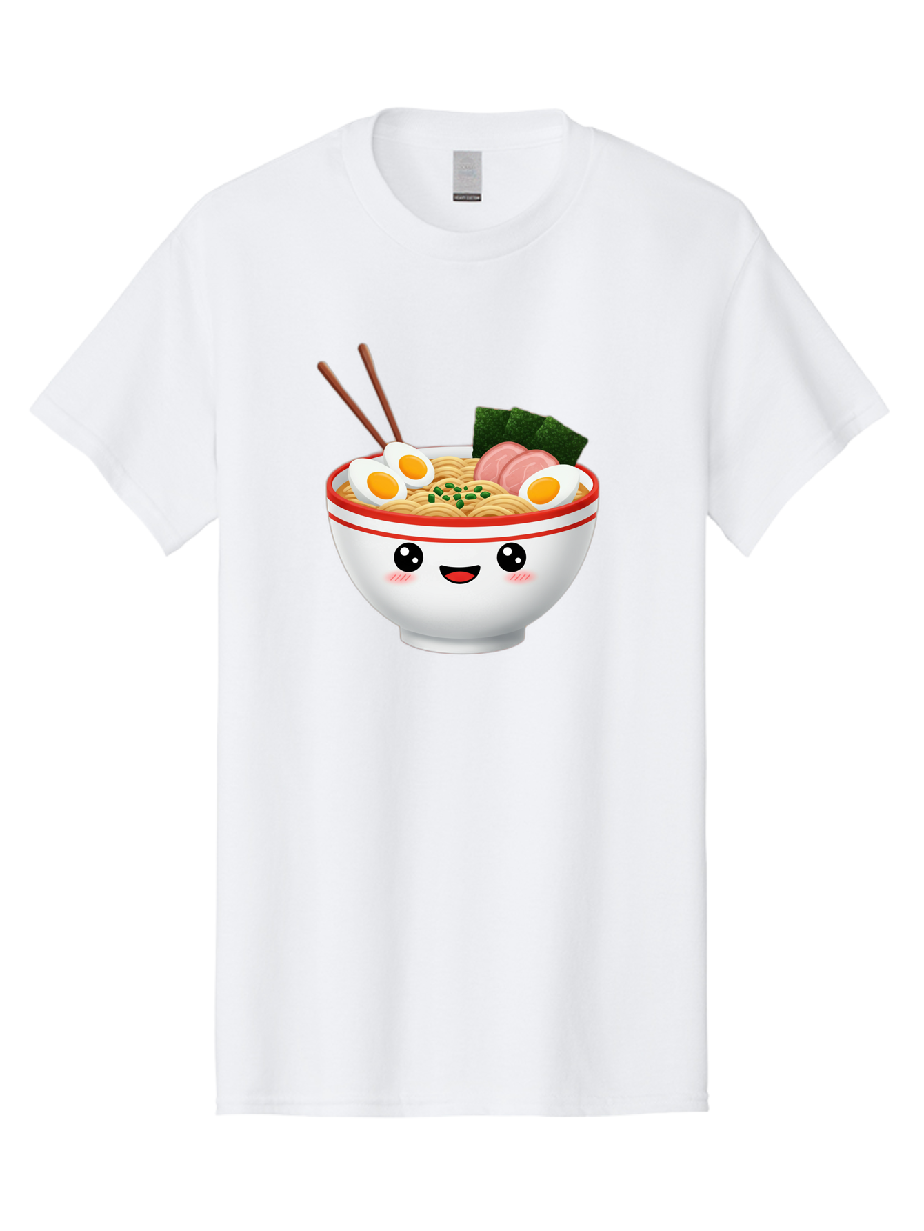 Ramen-Bowl-1 Men'S Graphic Tee, 100% Cotton, Comfortable Casual Summer Wear, Machine Washable, Cartoon Ramen Bowl, Steaming Hot Ramen, Boiled Egg, Sliced Ham, Seaweed, Chopsticks, Kawaii Food, Japanese Cuisine, Noodle Soup, Anime Style, Bae706