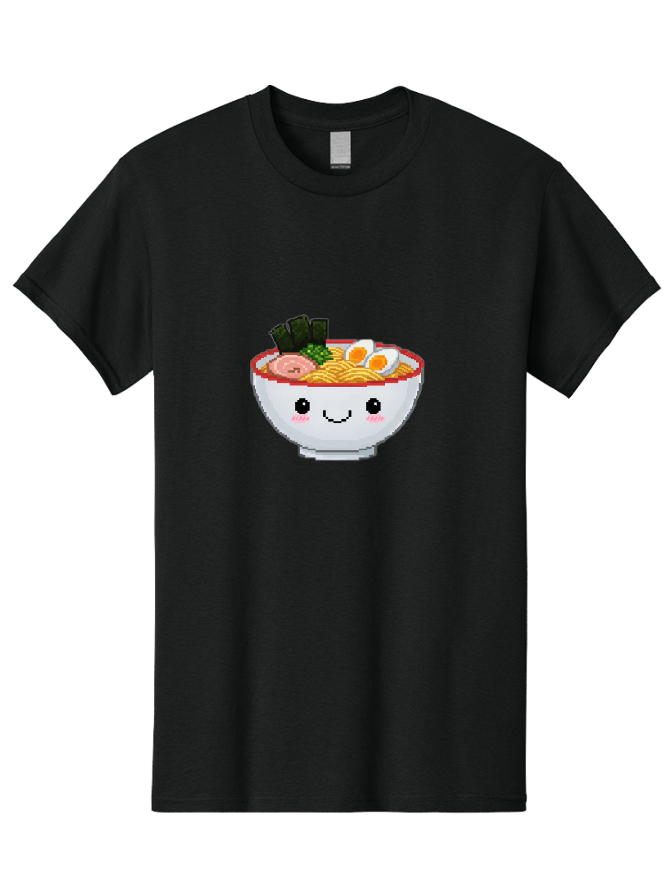 Ramen-Bowl-2 Men'S Graphic Tee, 100% Cotton, Comfortable Casual Summer Wear, Machine Washable, Delicious Ramen, Kawaii Food, Cartoon Noodle Bowl, Tasty Meal, Sliced Egg, Seaweed, Pink Ham, Smiling Bowl, Pixel Art, Noodle Soup Bae707