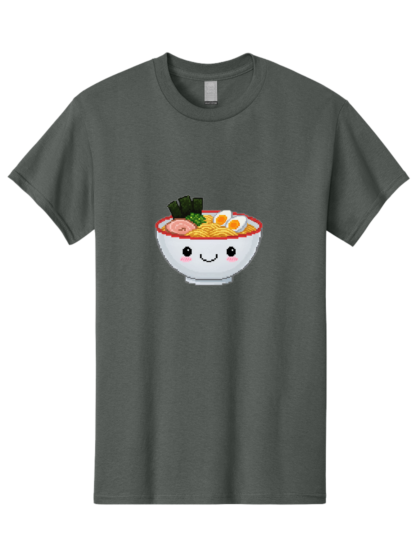 Ramen-Bowl-2 Men'S Graphic Tee, 100% Cotton, Comfortable Casual Summer Wear, Machine Washable, Delicious Ramen, Kawaii Food, Cartoon Noodle Bowl, Tasty Meal, Sliced Egg, Seaweed, Pink Ham, Smiling Bowl, Pixel Art, Noodle Soup Bae707