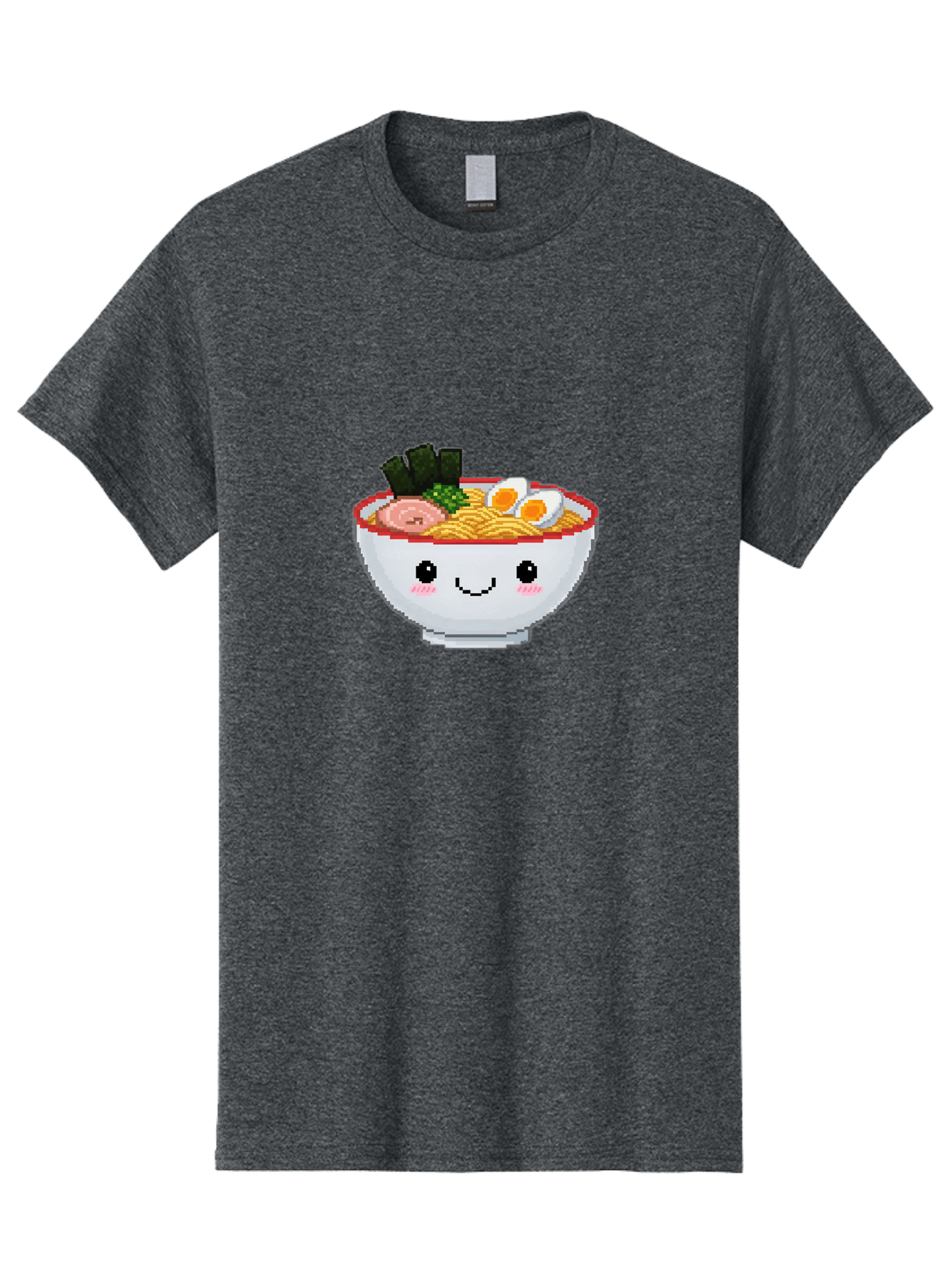 Ramen-Bowl-2 Men'S Graphic Tee, 100% Cotton, Comfortable Casual Summer Wear, Machine Washable, Delicious Ramen, Kawaii Food, Cartoon Noodle Bowl, Tasty Meal, Sliced Egg, Seaweed, Pink Ham, Smiling Bowl, Pixel Art, Noodle Soup Bae707