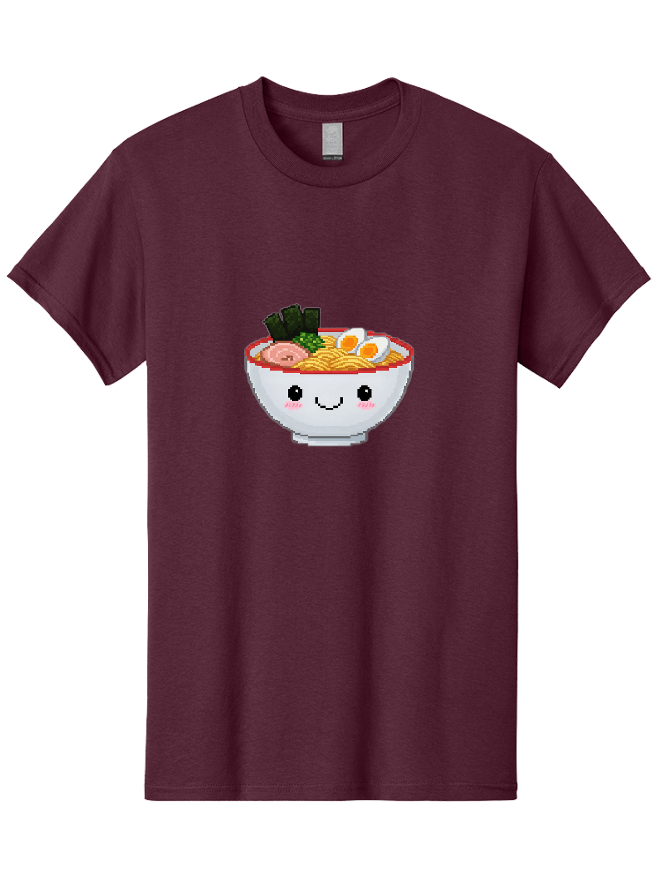Ramen-Bowl-2 Men'S Graphic Tee, 100% Cotton, Comfortable Casual Summer Wear, Machine Washable, Delicious Ramen, Kawaii Food, Cartoon Noodle Bowl, Tasty Meal, Sliced Egg, Seaweed, Pink Ham, Smiling Bowl, Pixel Art, Noodle Soup Bae707