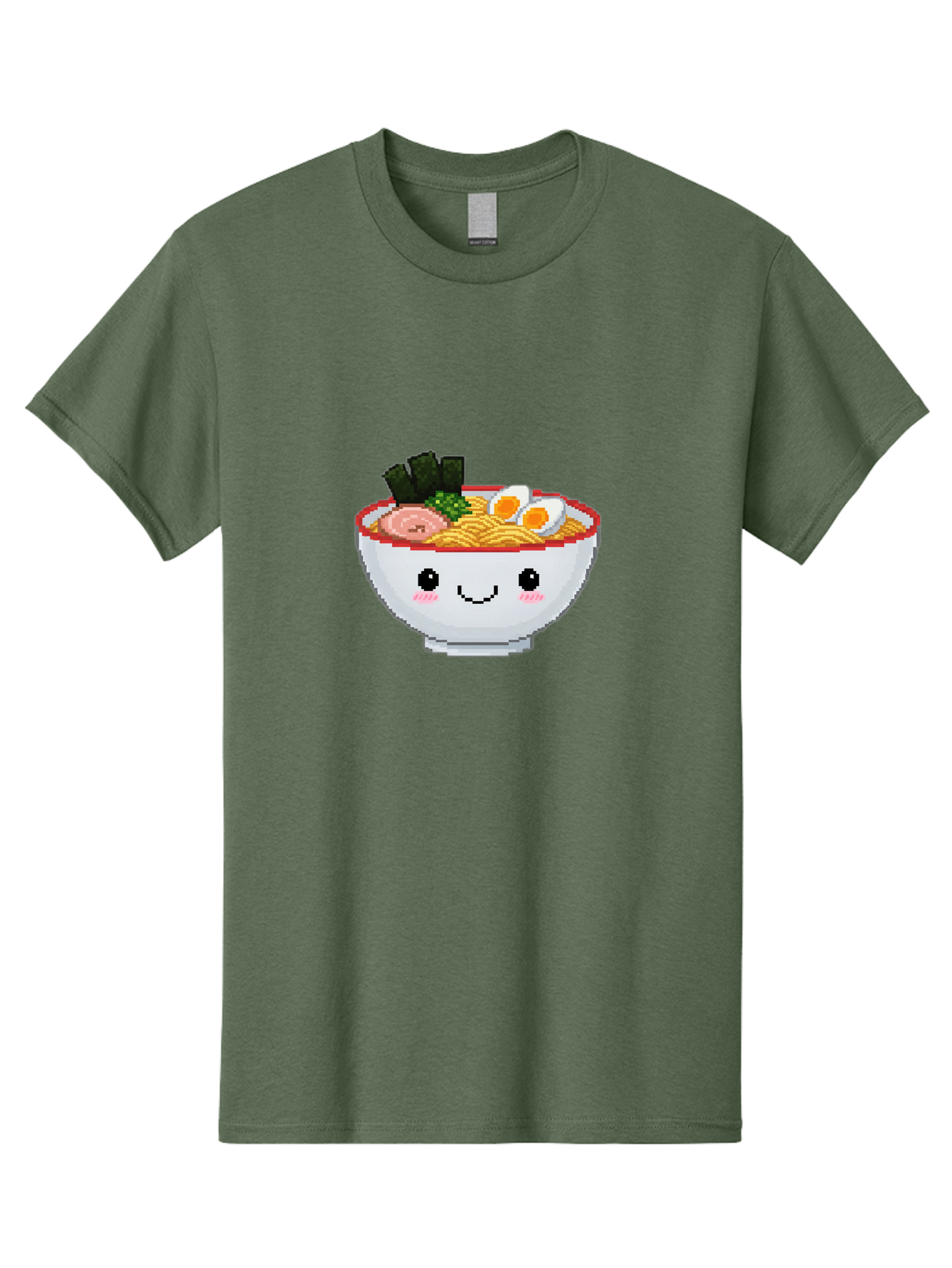 Ramen-Bowl-2 Men'S Graphic Tee, 100% Cotton, Comfortable Casual Summer Wear, Machine Washable, Delicious Ramen, Kawaii Food, Cartoon Noodle Bowl, Tasty Meal, Sliced Egg, Seaweed, Pink Ham, Smiling Bowl, Pixel Art, Noodle Soup Bae707