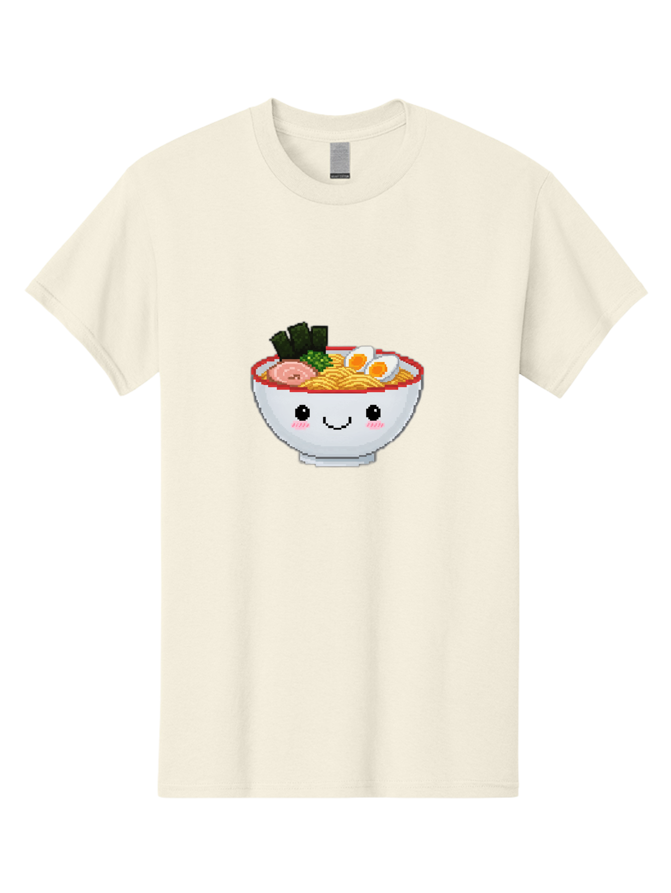 Ramen-Bowl-2 Men'S Graphic Tee, 100% Cotton, Comfortable Casual Summer Wear, Machine Washable, Delicious Ramen, Kawaii Food, Cartoon Noodle Bowl, Tasty Meal, Sliced Egg, Seaweed, Pink Ham, Smiling Bowl, Pixel Art, Noodle Soup Bae707