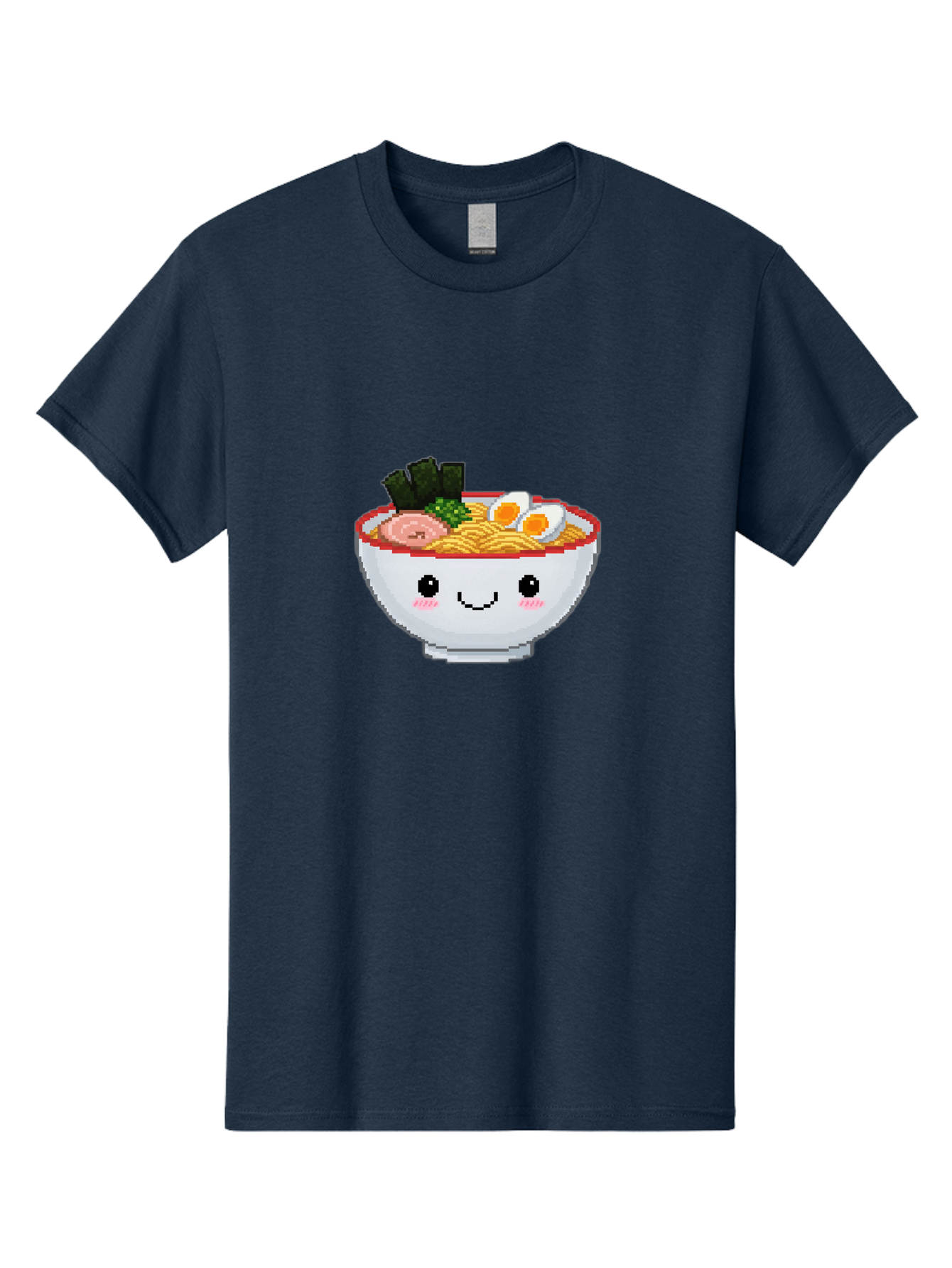 Ramen-Bowl-2 Men'S Graphic Tee, 100% Cotton, Comfortable Casual Summer Wear, Machine Washable, Delicious Ramen, Kawaii Food, Cartoon Noodle Bowl, Tasty Meal, Sliced Egg, Seaweed, Pink Ham, Smiling Bowl, Pixel Art, Noodle Soup Bae707
