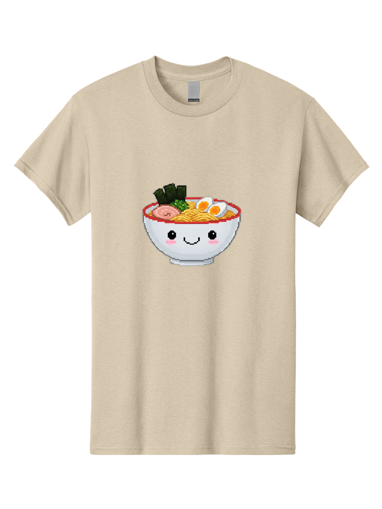 Ramen-Bowl-2 Men'S Graphic Tee, 100% Cotton, Comfortable Casual Summer Wear, Machine Washable, Delicious Ramen, Kawaii Food, Cartoon Noodle Bowl, Tasty Meal, Sliced Egg, Seaweed, Pink Ham, Smiling Bowl, Pixel Art, Noodle Soup Bae707