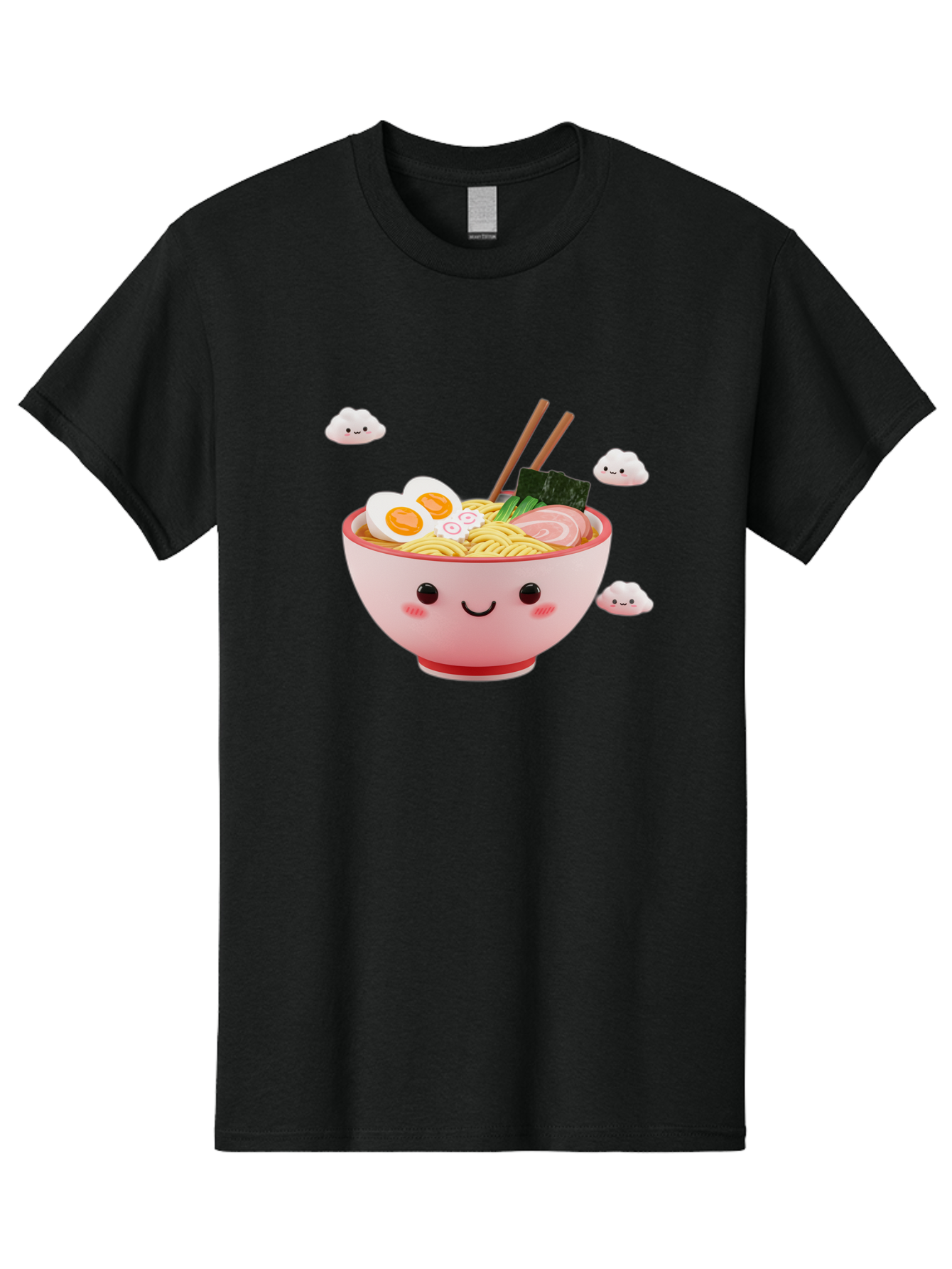 Ramen-Bowl-3 Men'S Graphic Tee, 100% Cotton, Comfortable Casual Summer Wear, Machine Washable, Steaming Hot Ramen, Kawaii Bowl, Cartoon Noodle Soup, Smiling Bowl, Boiled Egg, Sliced Pork, Seaweed, Chopsticks, Fish Cakes, Playful, Bae708