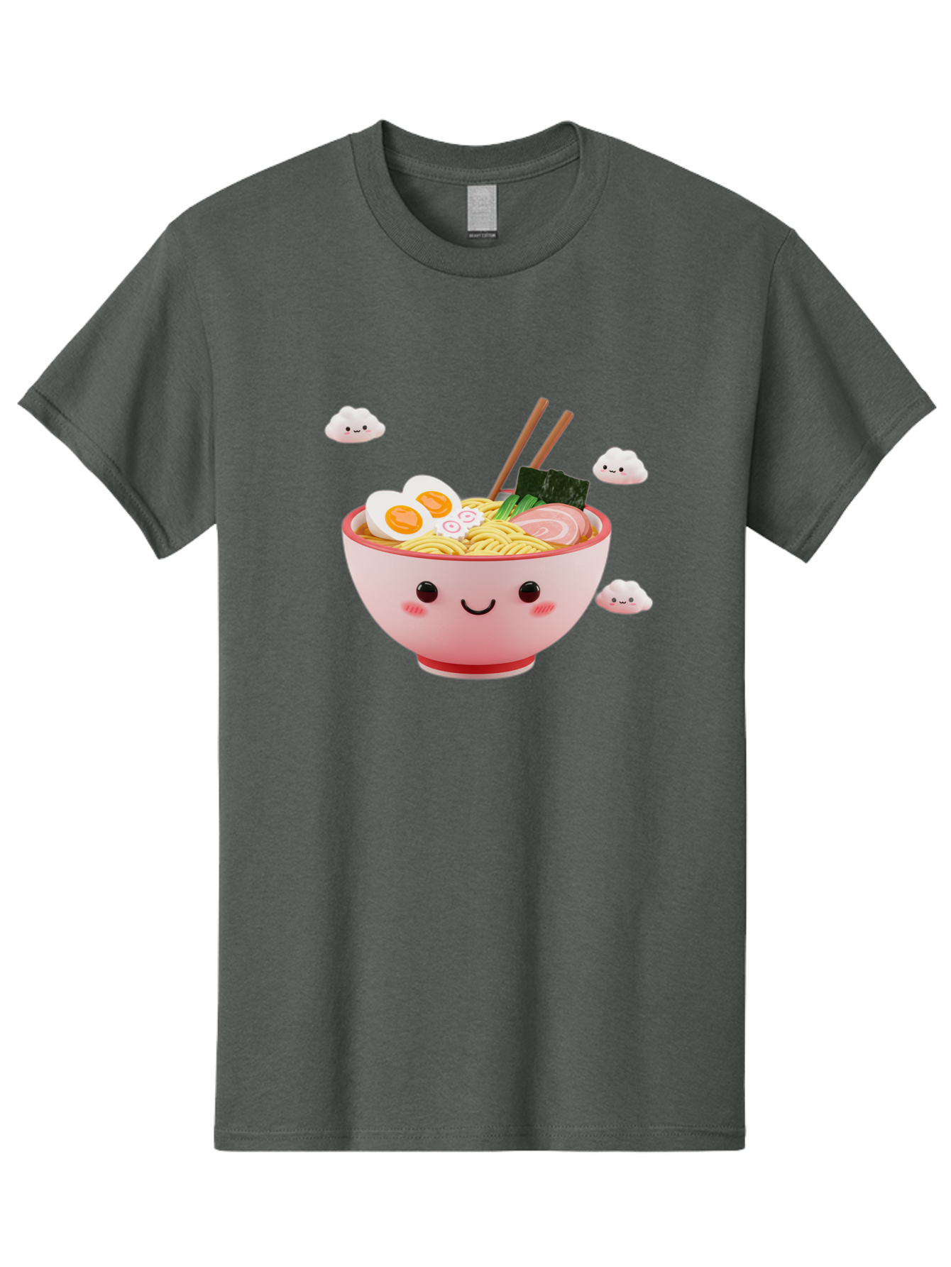 Ramen-Bowl-3 Men'S Graphic Tee, 100% Cotton, Comfortable Casual Summer Wear, Machine Washable, Steaming Hot Ramen, Kawaii Bowl, Cartoon Noodle Soup, Smiling Bowl, Boiled Egg, Sliced Pork, Seaweed, Chopsticks, Fish Cakes, Playful, Bae708