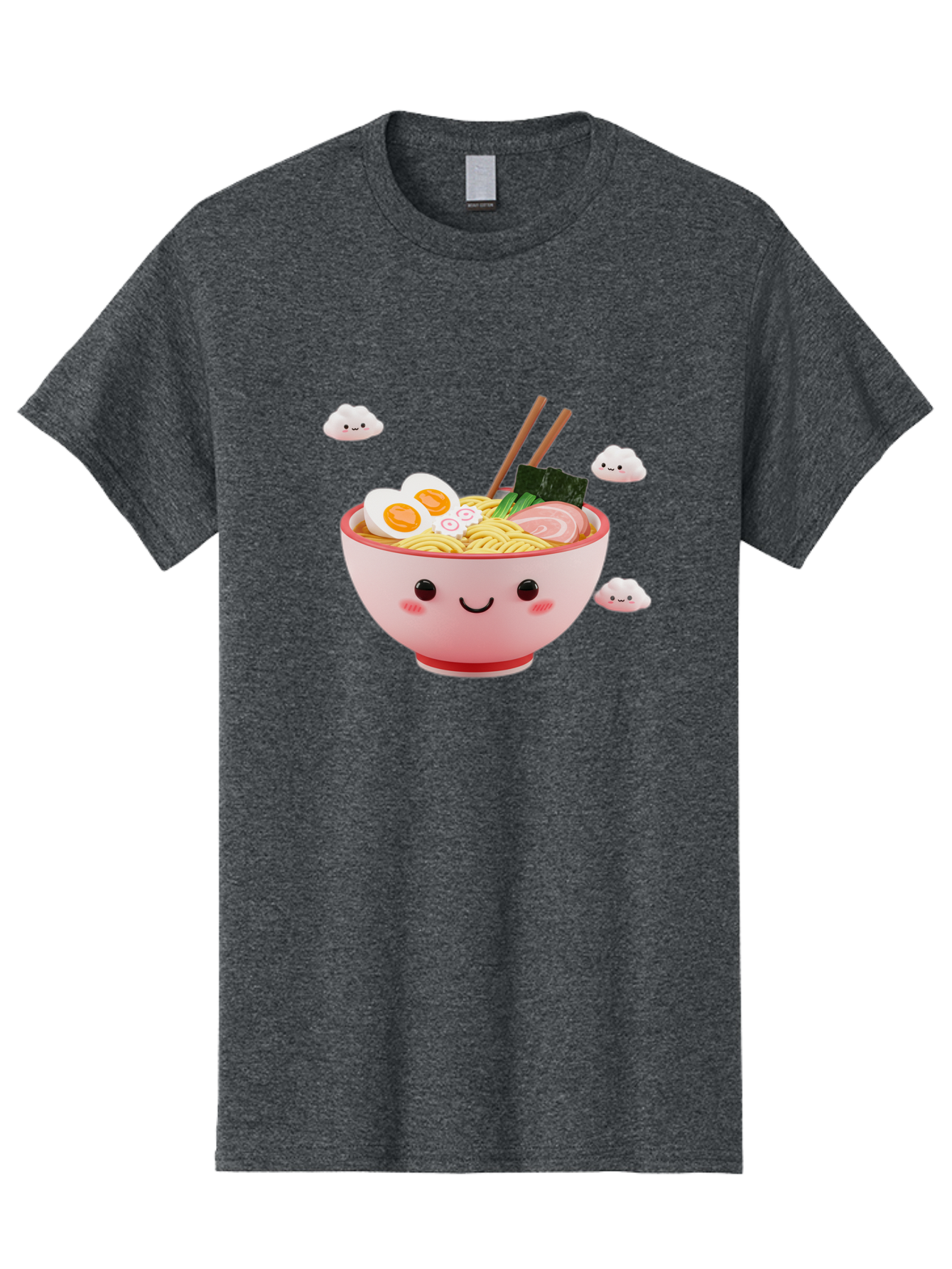 Ramen-Bowl-3 Men'S Graphic Tee, 100% Cotton, Comfortable Casual Summer Wear, Machine Washable, Steaming Hot Ramen, Kawaii Bowl, Cartoon Noodle Soup, Smiling Bowl, Boiled Egg, Sliced Pork, Seaweed, Chopsticks, Fish Cakes, Playful, Bae708
