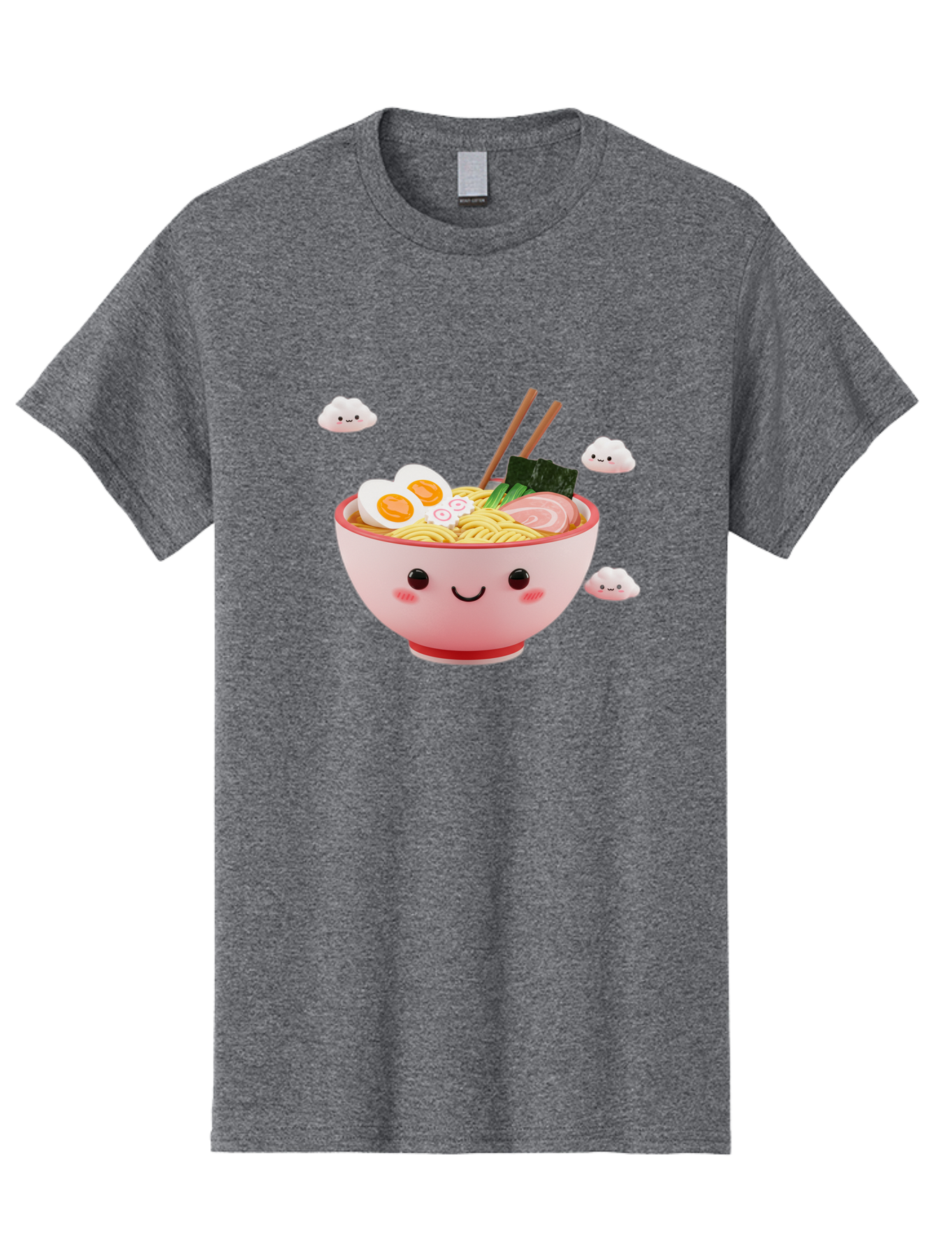 Ramen-Bowl-3 Men'S Graphic Tee, 100% Cotton, Comfortable Casual Summer Wear, Machine Washable, Steaming Hot Ramen, Kawaii Bowl, Cartoon Noodle Soup, Smiling Bowl, Boiled Egg, Sliced Pork, Seaweed, Chopsticks, Fish Cakes, Playful, Bae708
