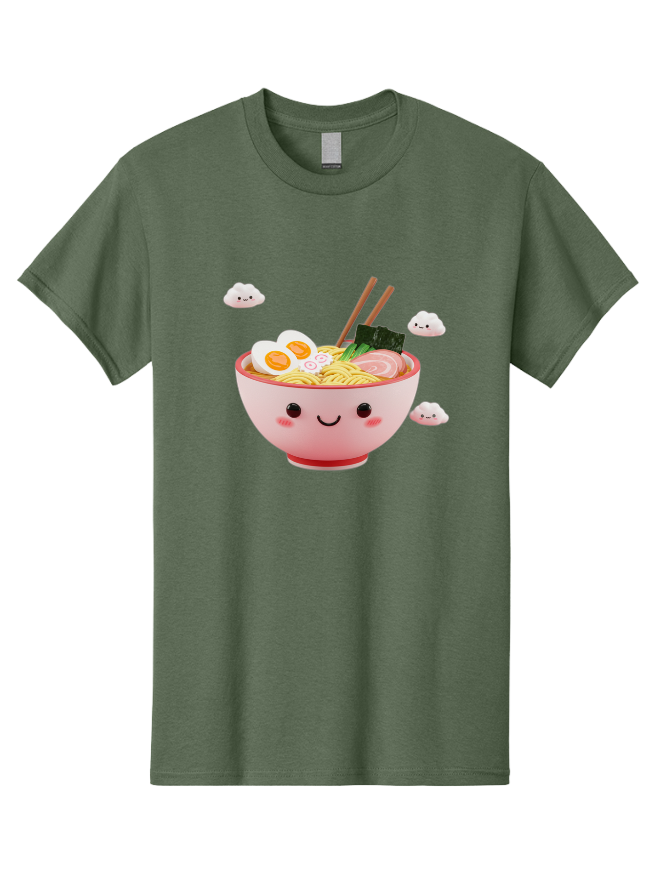 Ramen-Bowl-3 Men'S Graphic Tee, 100% Cotton, Comfortable Casual Summer Wear, Machine Washable, Steaming Hot Ramen, Kawaii Bowl, Cartoon Noodle Soup, Smiling Bowl, Boiled Egg, Sliced Pork, Seaweed, Chopsticks, Fish Cakes, Playful, Bae708