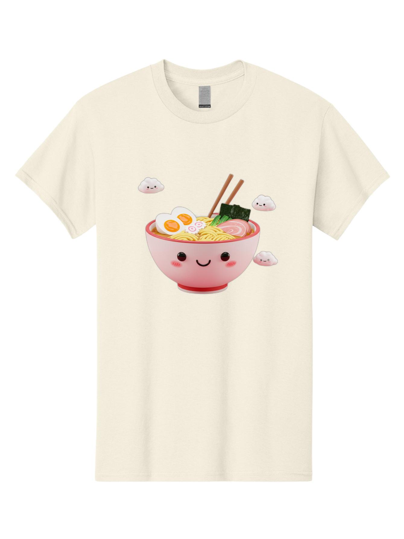 Ramen-Bowl-3 Men'S Graphic Tee, 100% Cotton, Comfortable Casual Summer Wear, Machine Washable, Steaming Hot Ramen, Kawaii Bowl, Cartoon Noodle Soup, Smiling Bowl, Boiled Egg, Sliced Pork, Seaweed, Chopsticks, Fish Cakes, Playful, Bae708