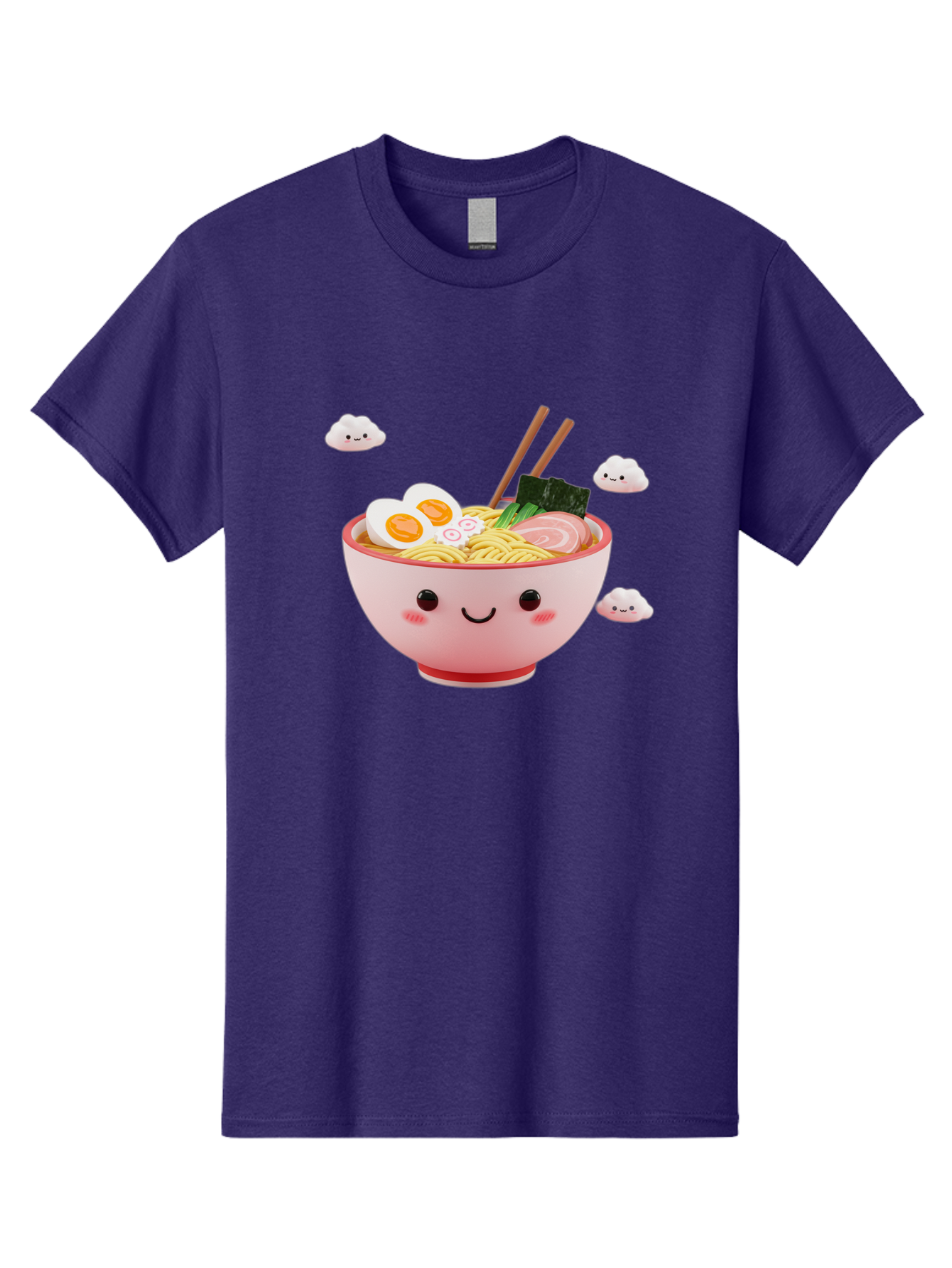 Ramen-Bowl-3 Men'S Graphic Tee, 100% Cotton, Comfortable Casual Summer Wear, Machine Washable, Steaming Hot Ramen, Kawaii Bowl, Cartoon Noodle Soup, Smiling Bowl, Boiled Egg, Sliced Pork, Seaweed, Chopsticks, Fish Cakes, Playful, Bae708