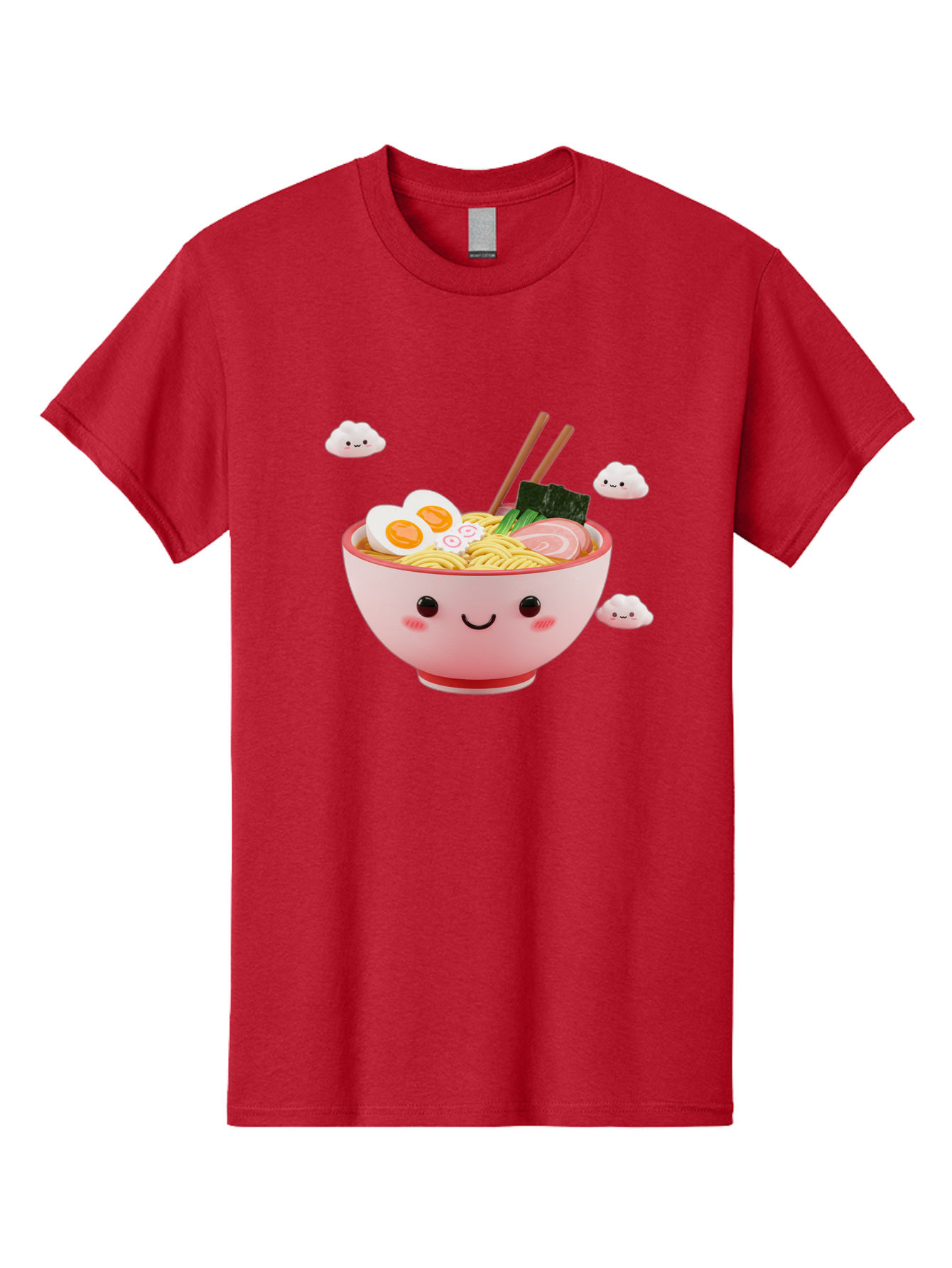 Ramen-Bowl-3 Men'S Graphic Tee, 100% Cotton, Comfortable Casual Summer Wear, Machine Washable, Steaming Hot Ramen, Kawaii Bowl, Cartoon Noodle Soup, Smiling Bowl, Boiled Egg, Sliced Pork, Seaweed, Chopsticks, Fish Cakes, Playful, Bae708