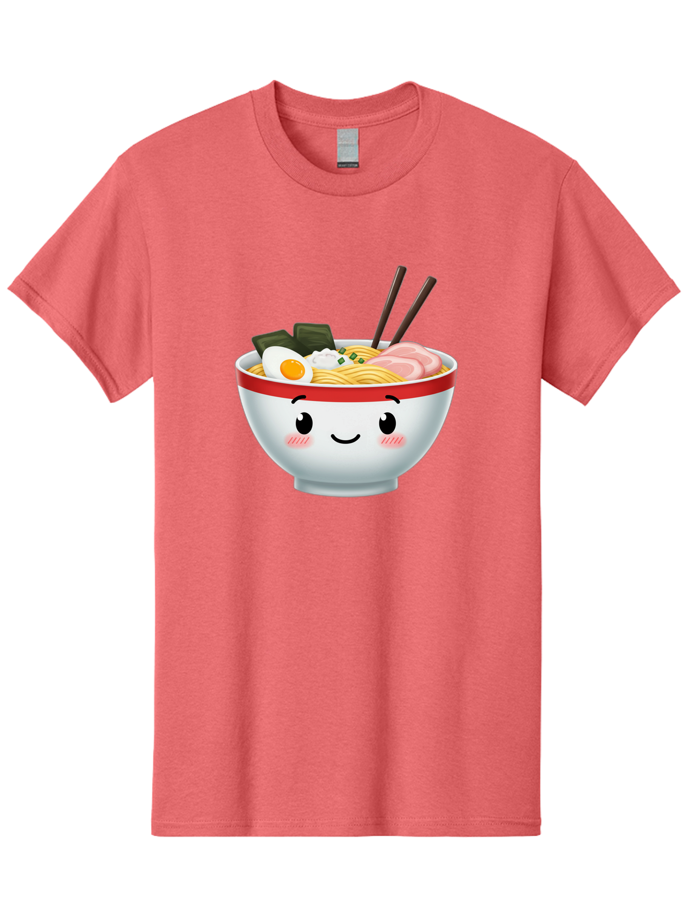Ramen-Bowl-4 Men'S Graphic Tee, 100% Cotton, Comfortable Casual Summer Wear, Machine Washable, Japanese Ramen, Steaming Hot Noodles, Boiled Egg, Seaweed, Pork Slices, Chopsticks, Kawaii Cartoon, Foodie, Tasty Meal, Delicious Cuisine, Bae709