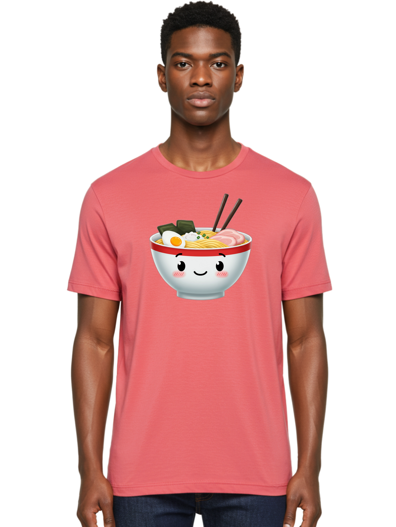 Ramen-Bowl-4 Men'S Graphic Tee, 100% Cotton, Comfortable Casual Summer Wear, Machine Washable, Japanese Ramen, Steaming Hot Noodles, Boiled Egg, Seaweed, Pork Slices, Chopsticks, Kawaii Cartoon, Foodie, Tasty Meal, Delicious Cuisine, Bae709