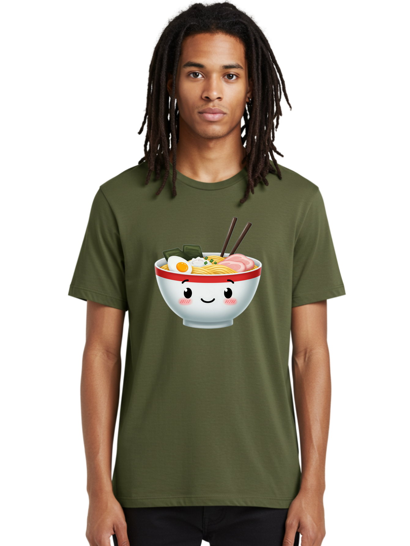 Ramen-Bowl-4 Men'S Graphic Tee, 100% Cotton, Comfortable Casual Summer Wear, Machine Washable, Japanese Ramen, Steaming Hot Noodles, Boiled Egg, Seaweed, Pork Slices, Chopsticks, Kawaii Cartoon, Foodie, Tasty Meal, Delicious Cuisine, Bae709