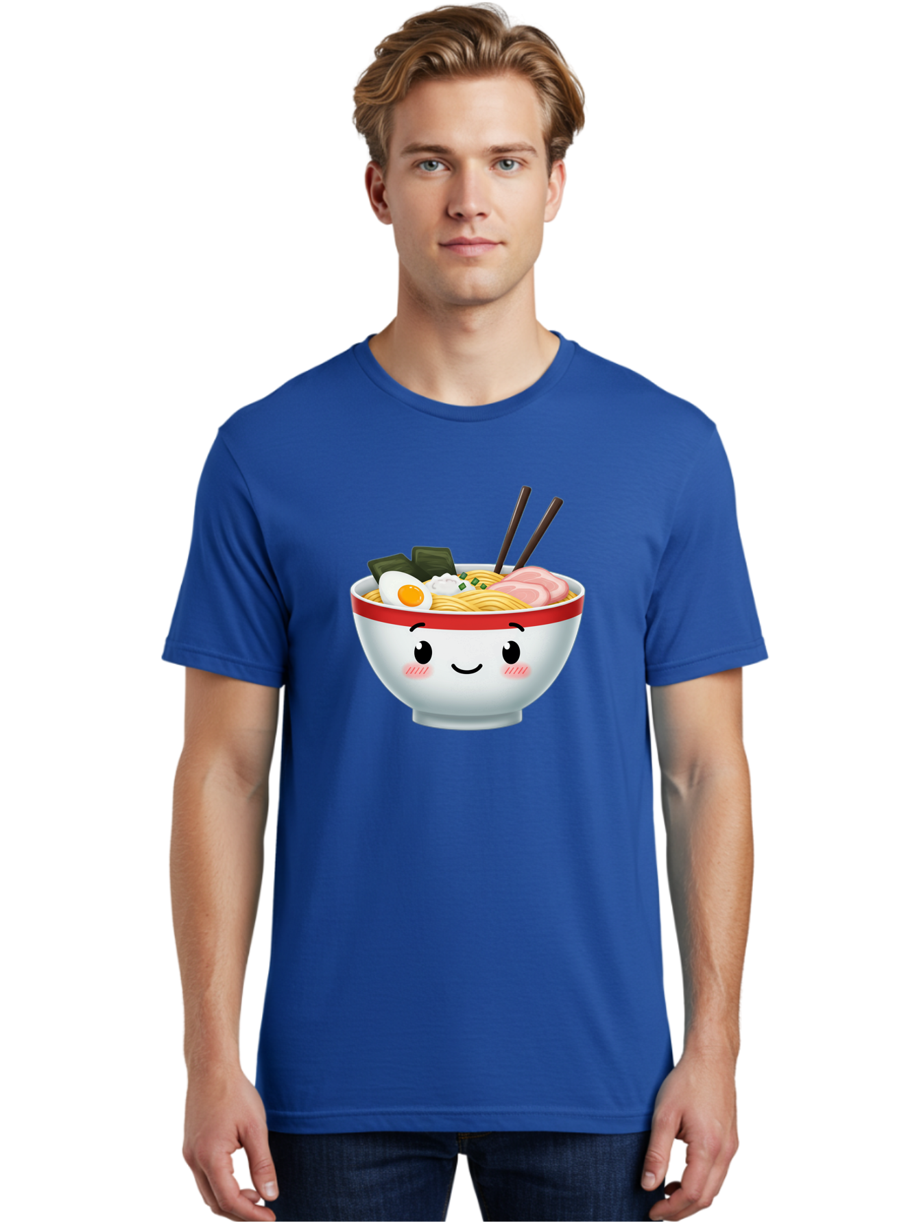 Ramen-Bowl-4 Men'S Graphic Tee, 100% Cotton, Comfortable Casual Summer Wear, Machine Washable, Japanese Ramen, Steaming Hot Noodles, Boiled Egg, Seaweed, Pork Slices, Chopsticks, Kawaii Cartoon, Foodie, Tasty Meal, Delicious Cuisine, Bae709